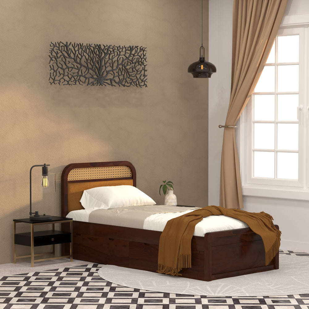 Luxury Rattan Single Storage Bed