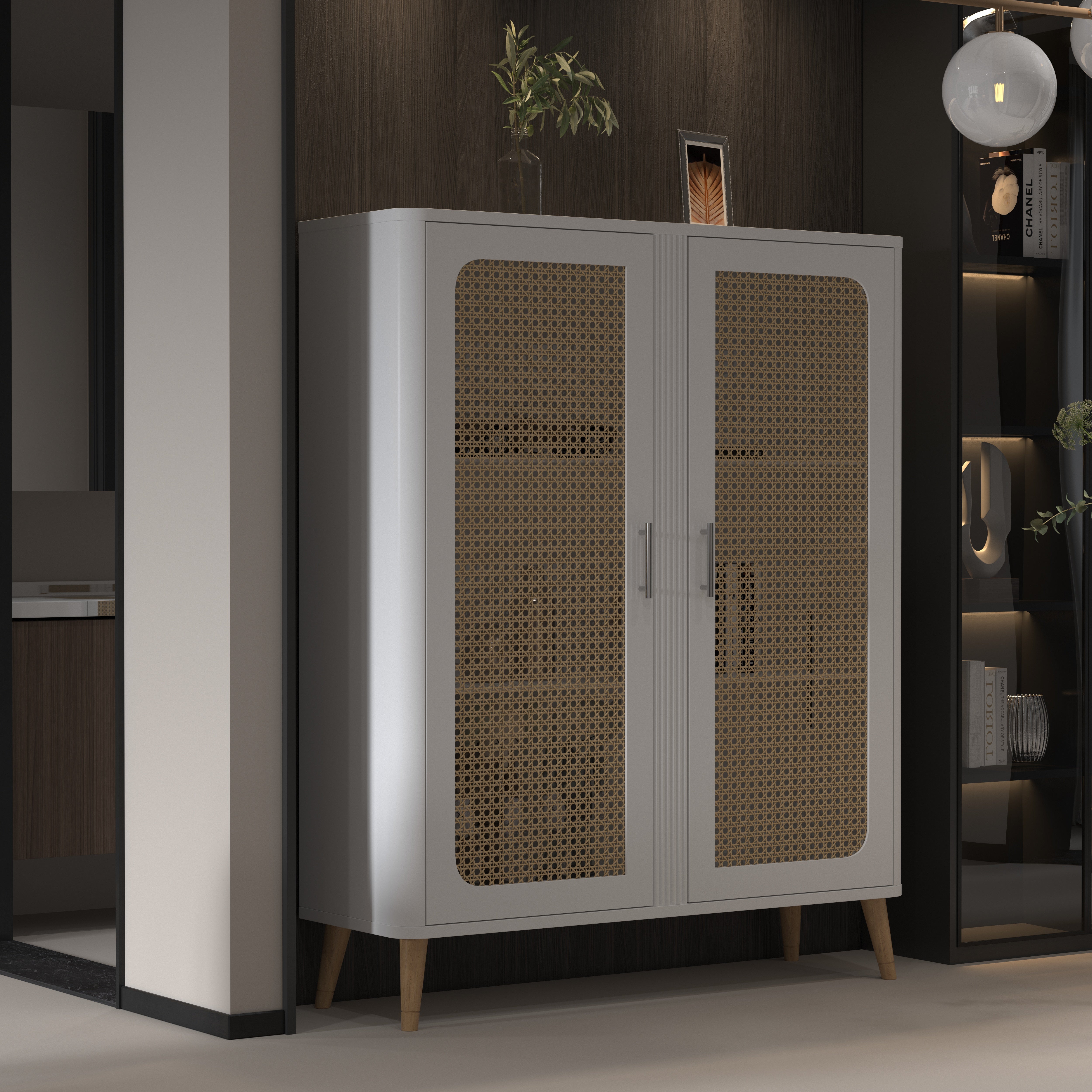 Berlin Contemporary Cabinet with Cane Panels Wardrobe