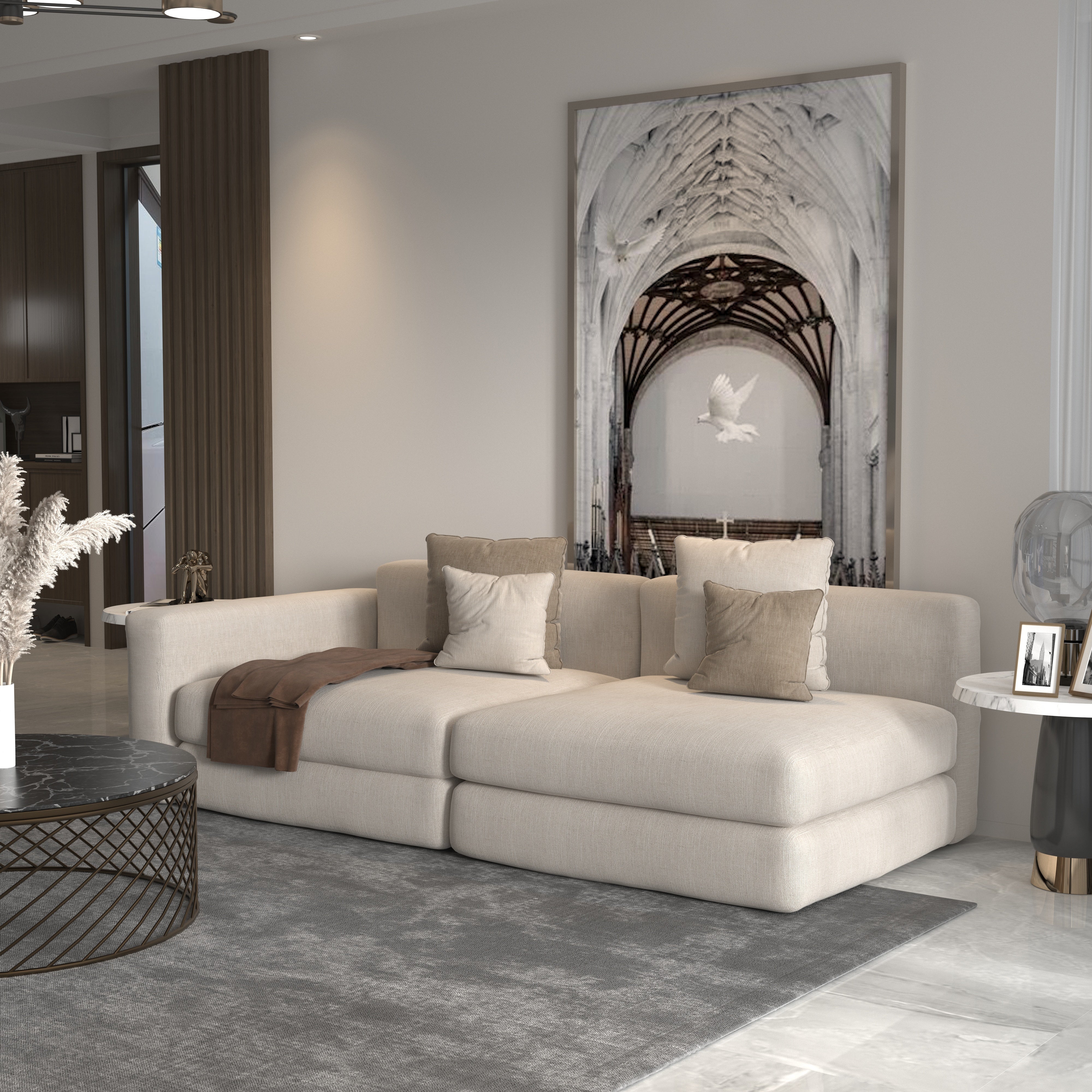Modular Lounge Sofa with Convertible Chaise Configuration Sofa cum bed