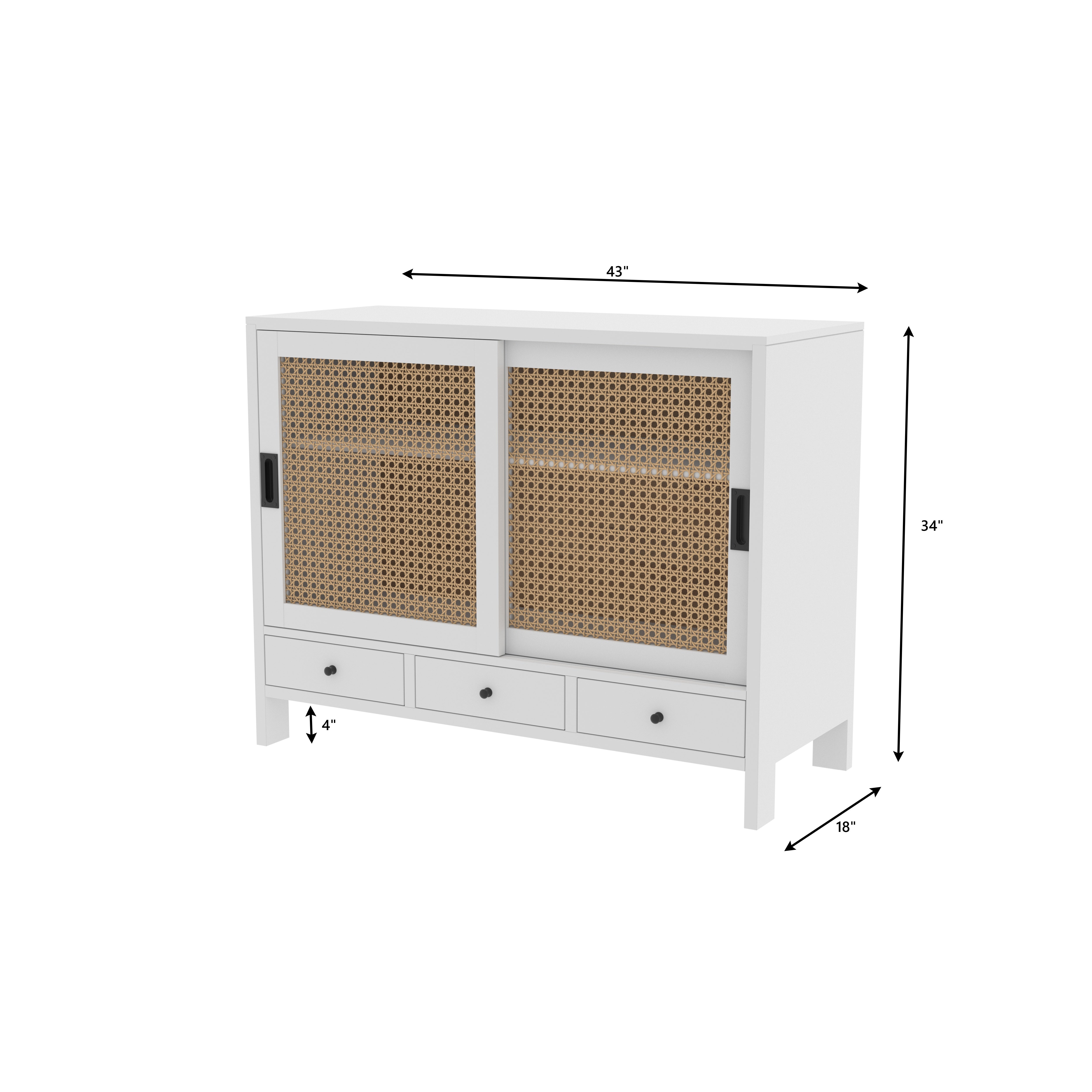 Provence Cane Panel Cabinet with Drawers Cupboard