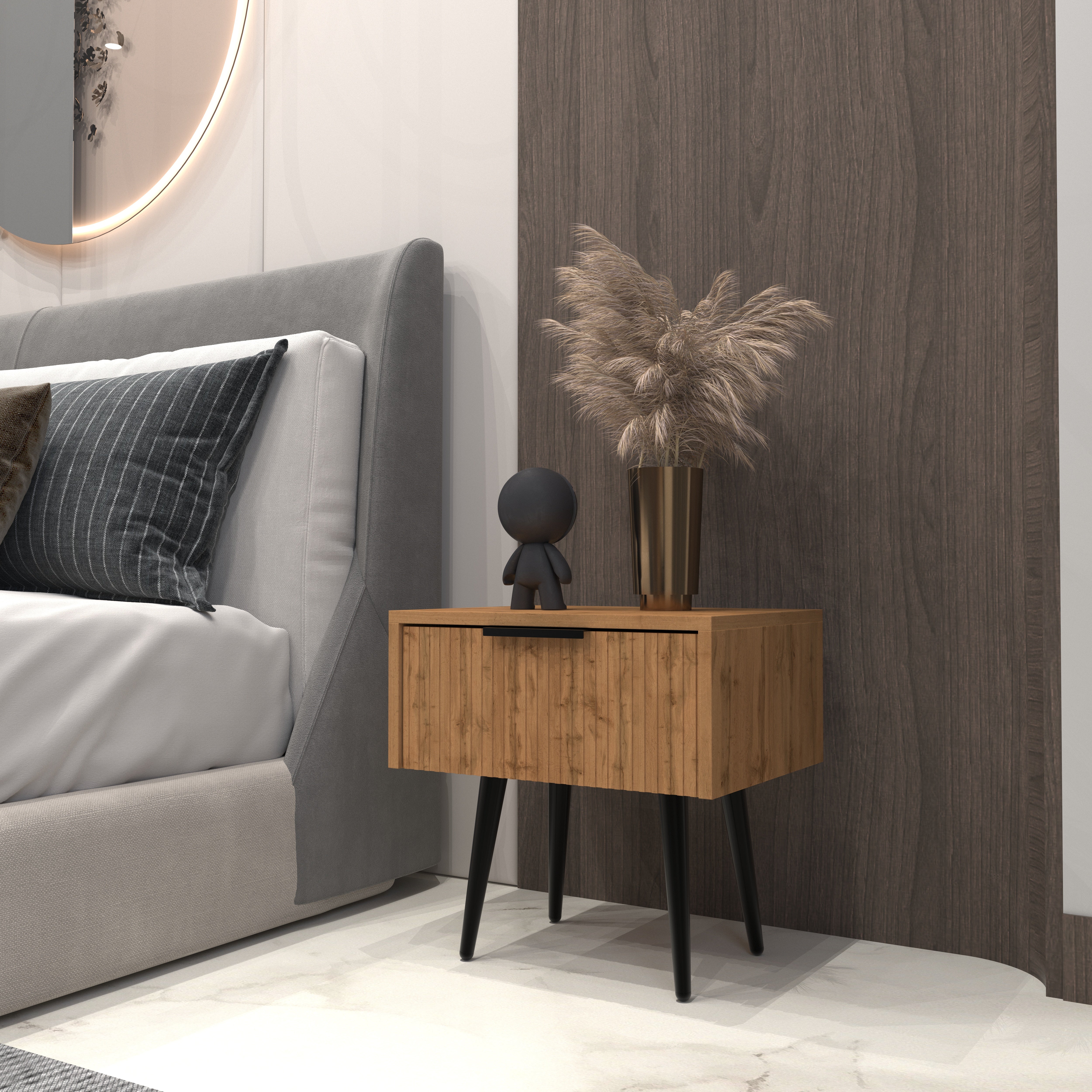 Modern Single Drawer Bedside Table with Wood Finish Bedside