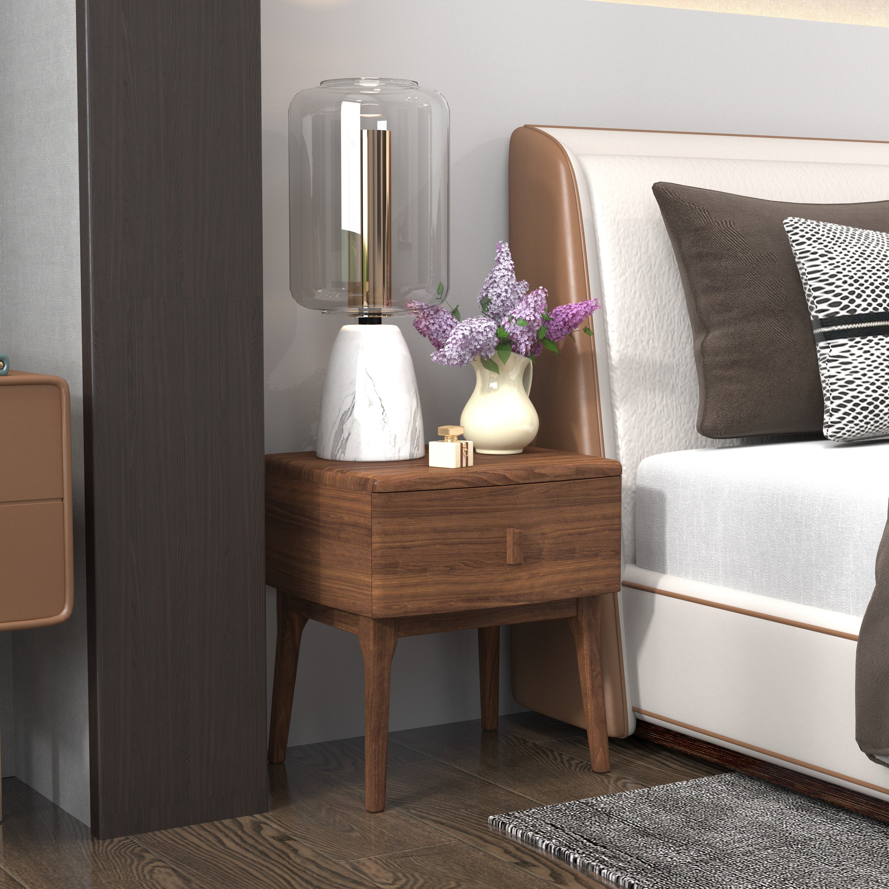 Contemporary Single Drawer Bedside Table with Clean Lines Bedside
