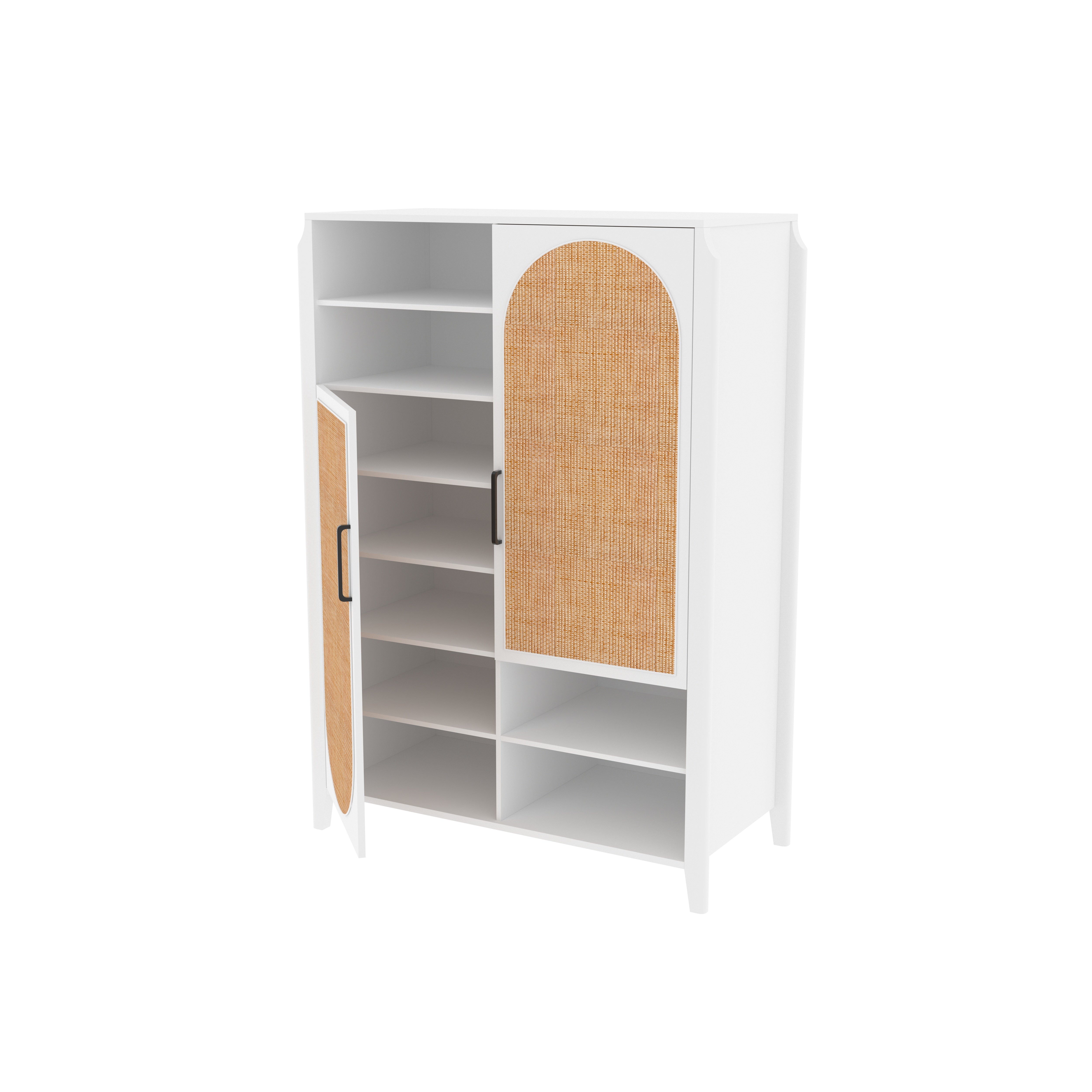 Amsterdam Asymmetric Storage Unit with Curved Cane Panels Wardrobe