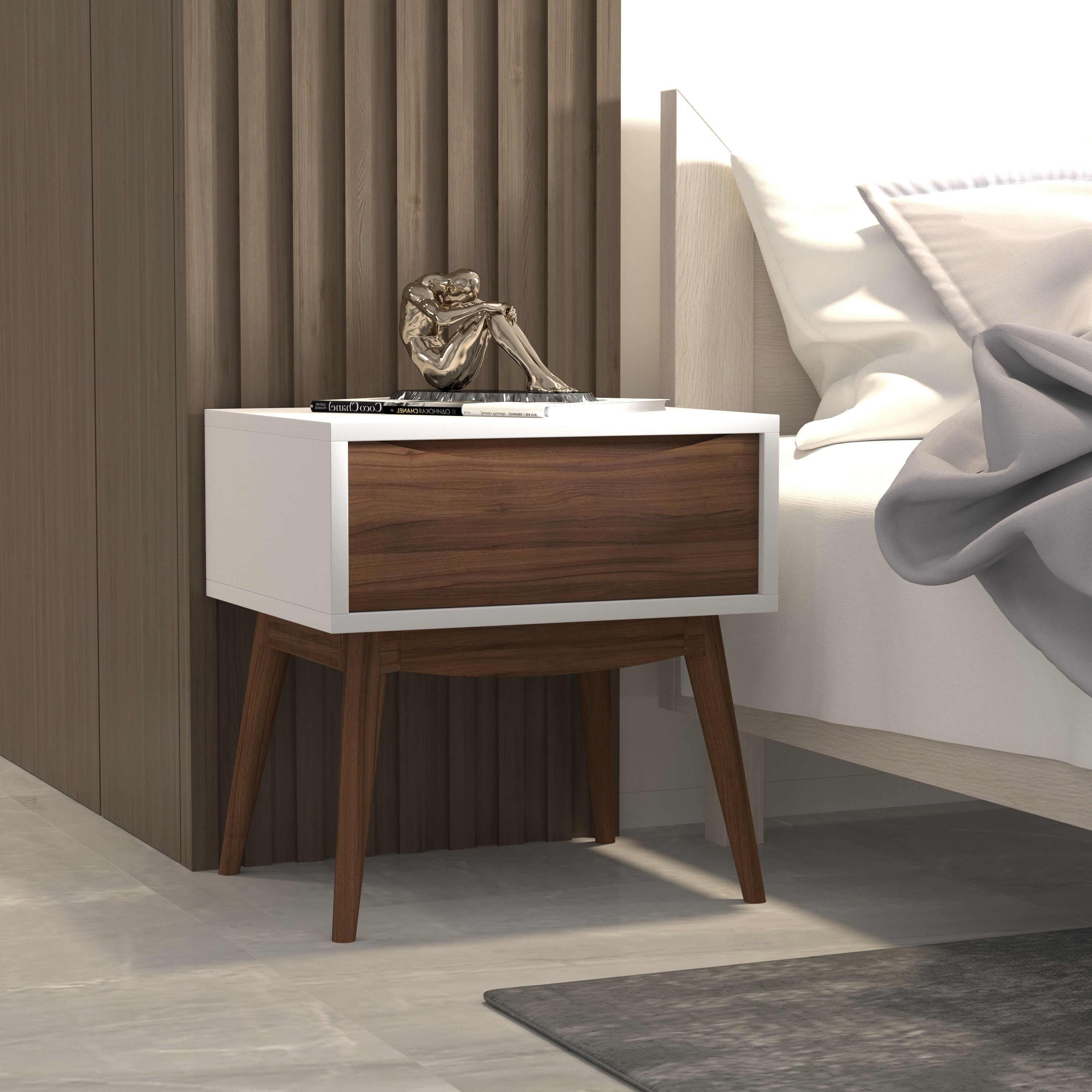 Mid-Century Modern Bedside Table with Single Drawer Bedside