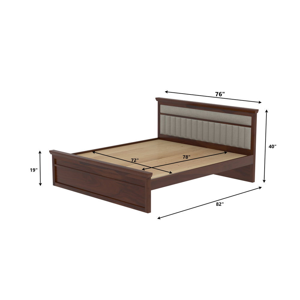 Handcrafted Wooden Bed with Cushion Headboard