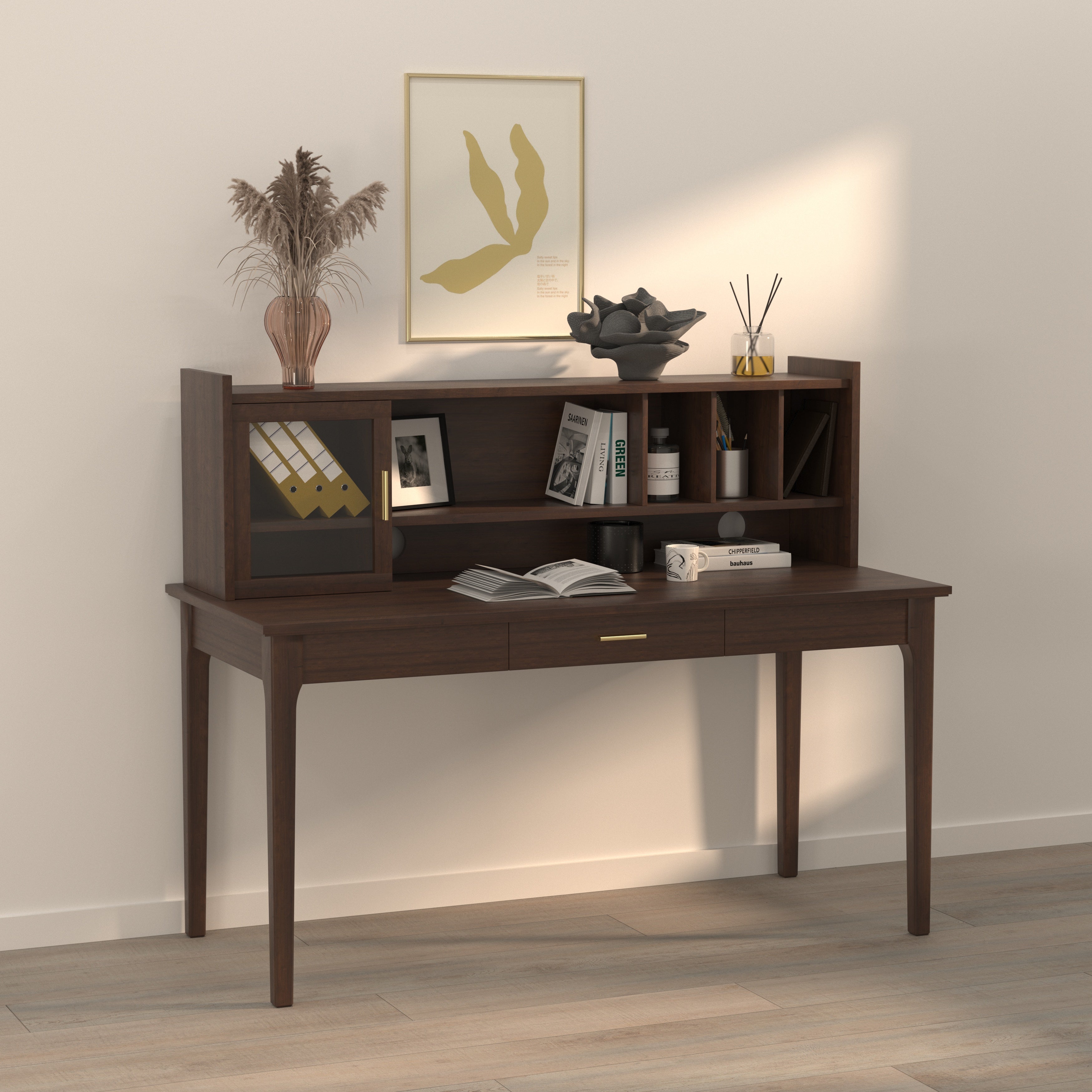 Modern Study Desk with Hutch Storage & Display Cabinet Study Table