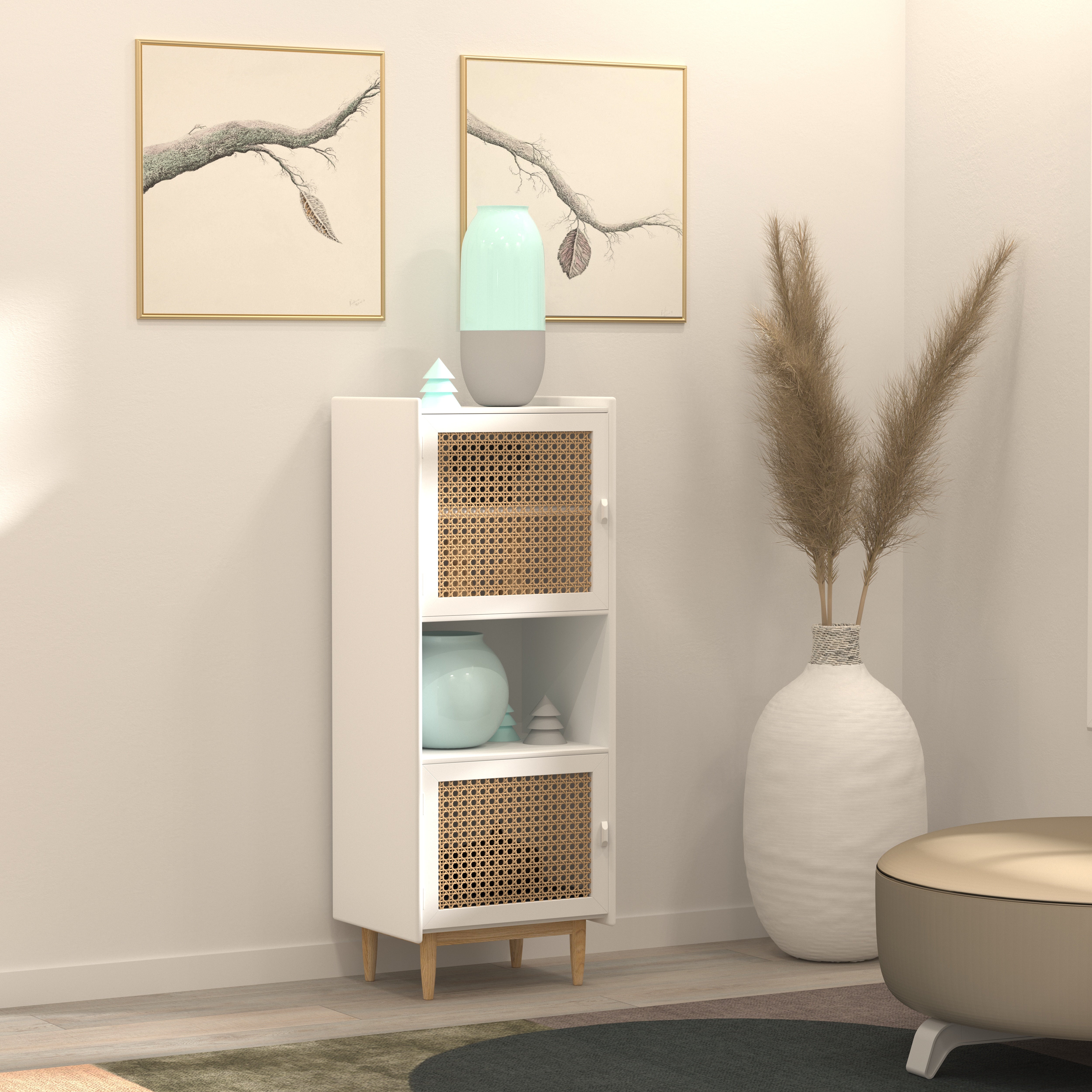 Copenhagen Tall Storage Unit with Cane Panels Cupboard