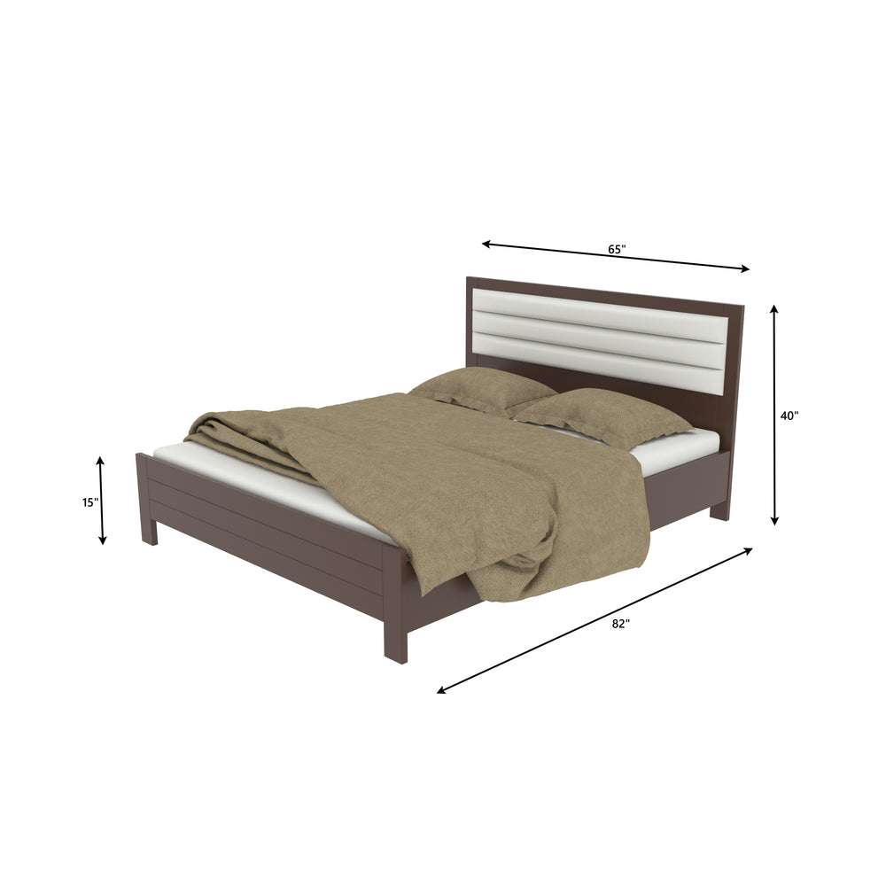 Contemporary Wooden Bed with Upholstered Headboard | Queen Size Comfort