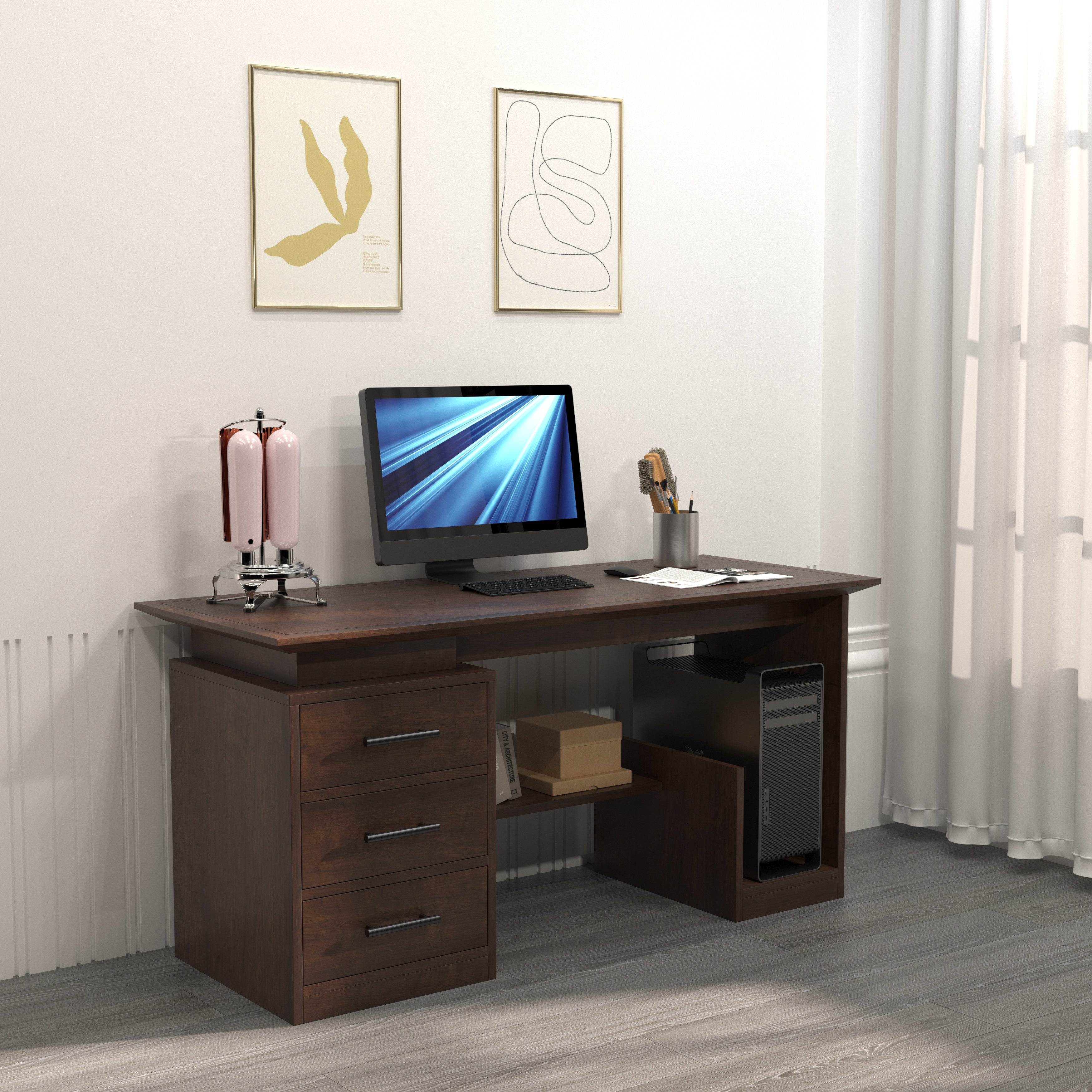 Modern Office Desk with Drawer Storage & CPU Compartment Study Table