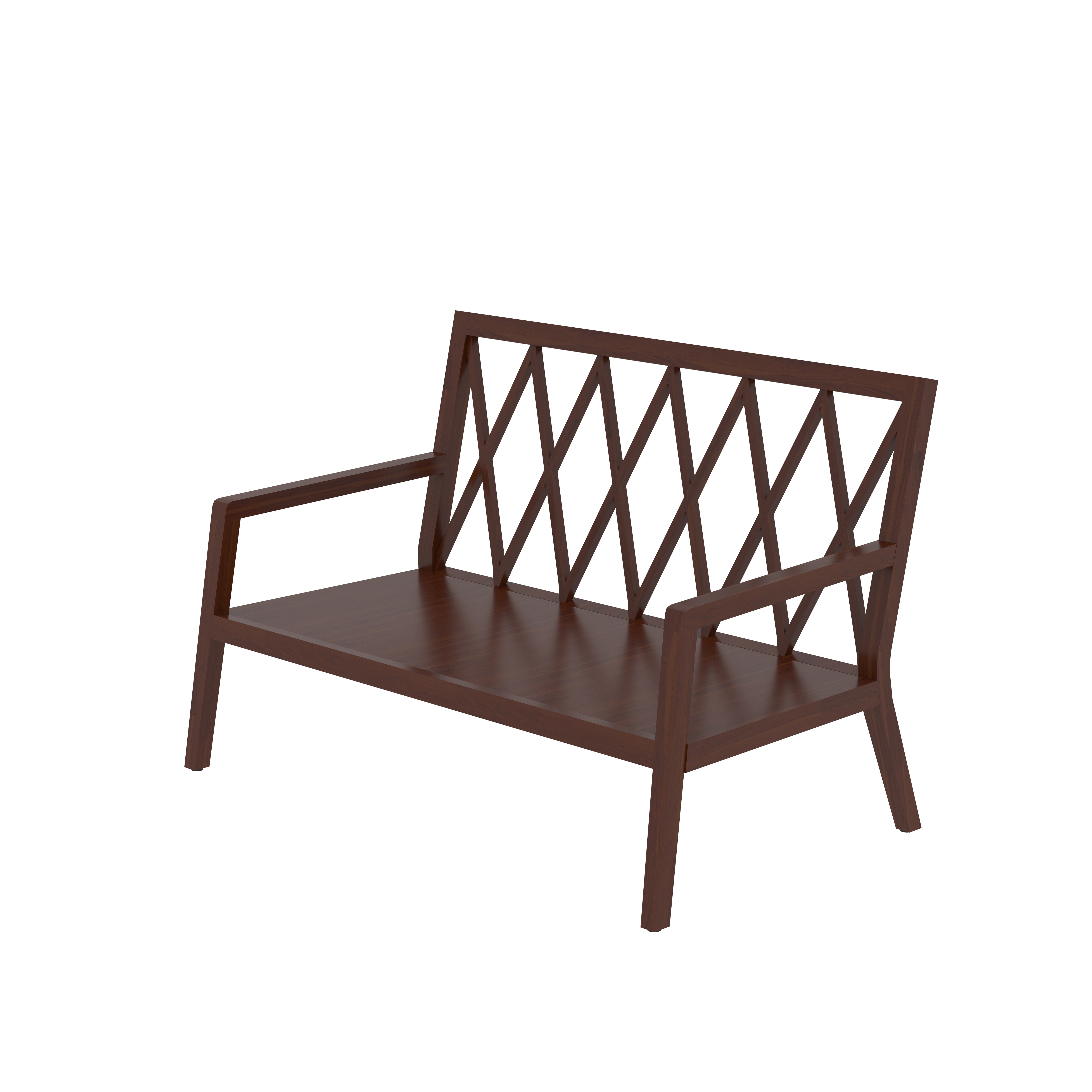 Mid-Century Wooden 2-Seater Sofa with Padded Cushions Sofa