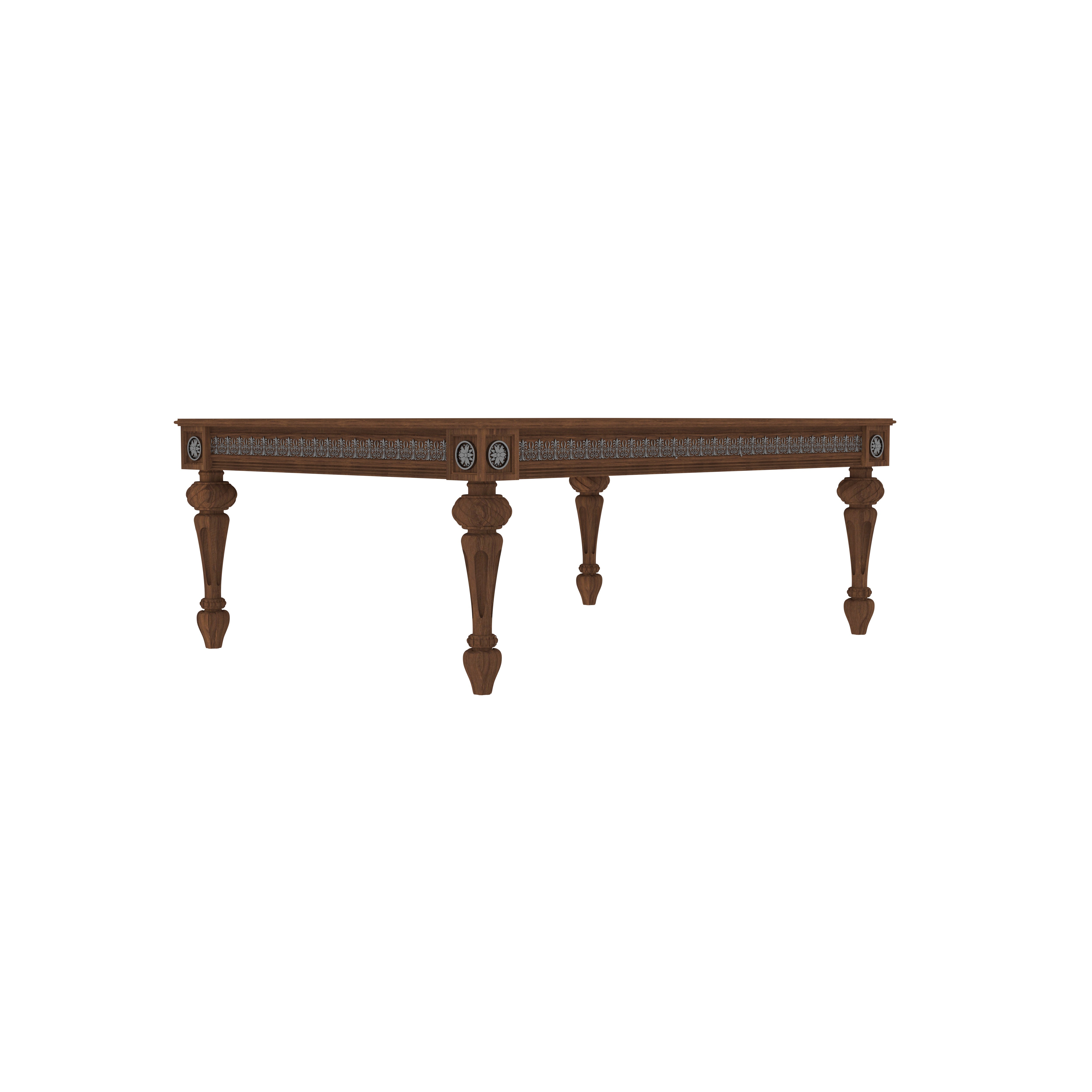 Handcrafted Wooden Dining Set - Carved Table with Red Rexine Upholstered Chairs (4 Seater) Dining Set