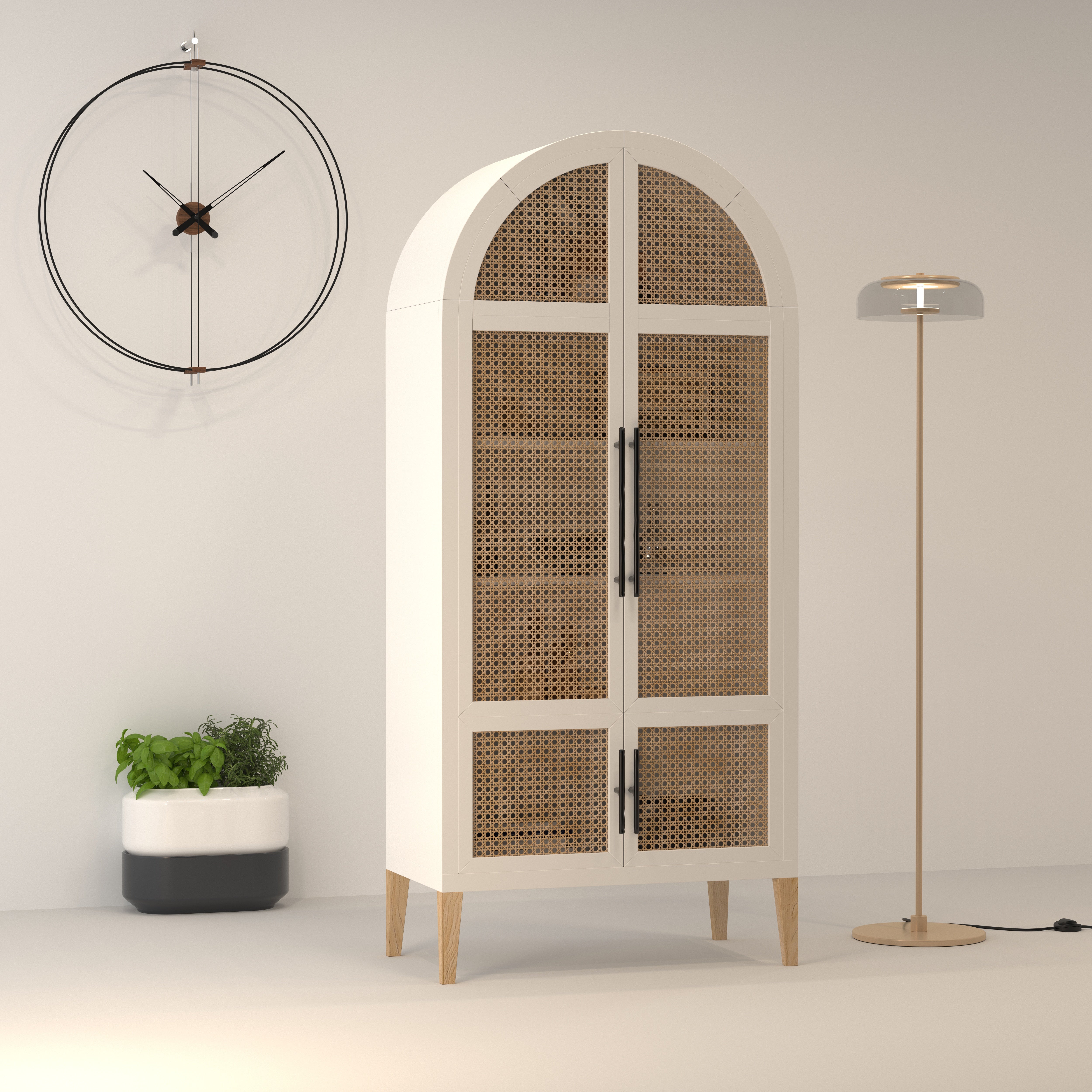 Valencia Arched Cabinet with Cane Panels Wardrobe