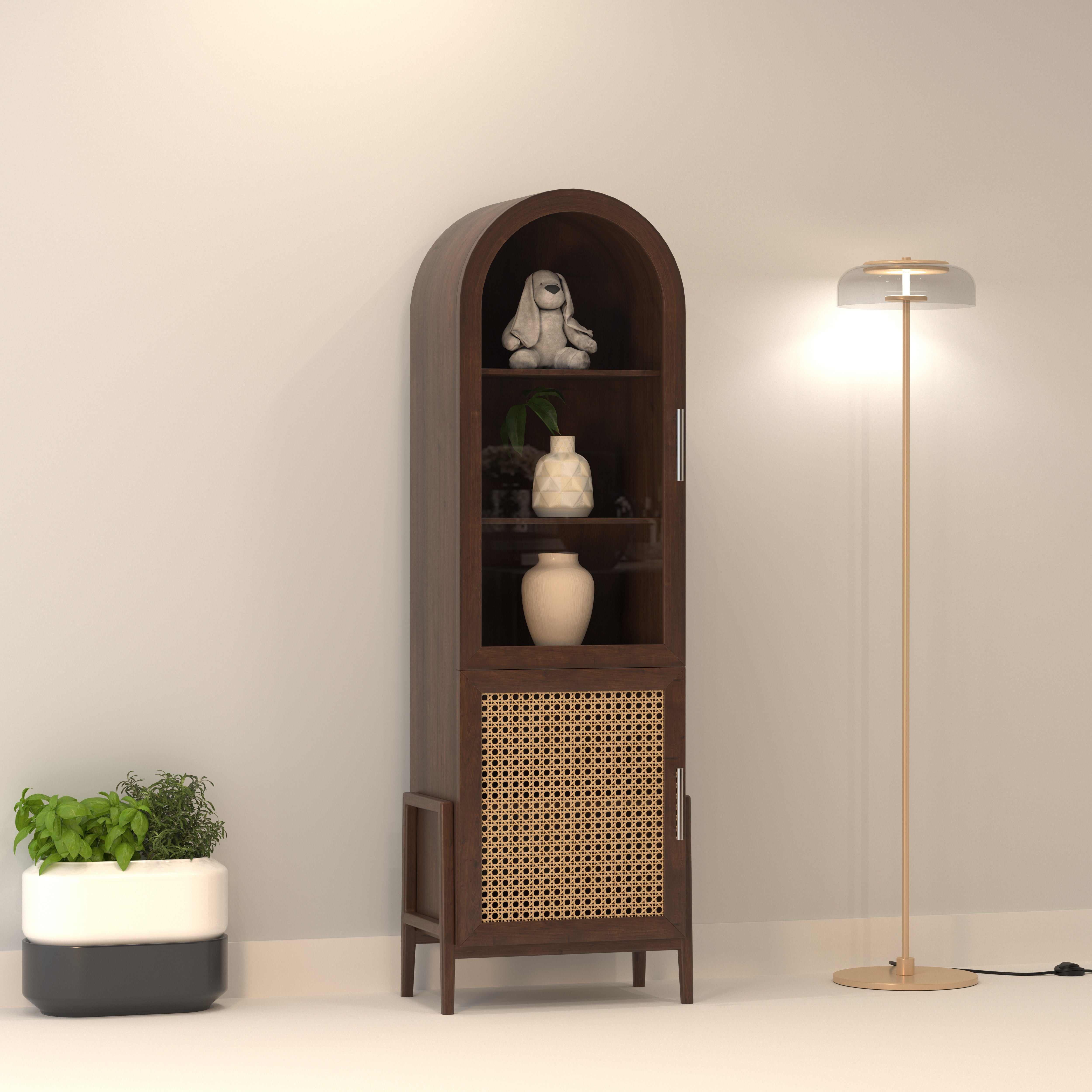 Valmoro Arco European Luxury Wardrobe with Grand Arch Display Shelves and Artisan Cane Storage Cabinet Wardrobe