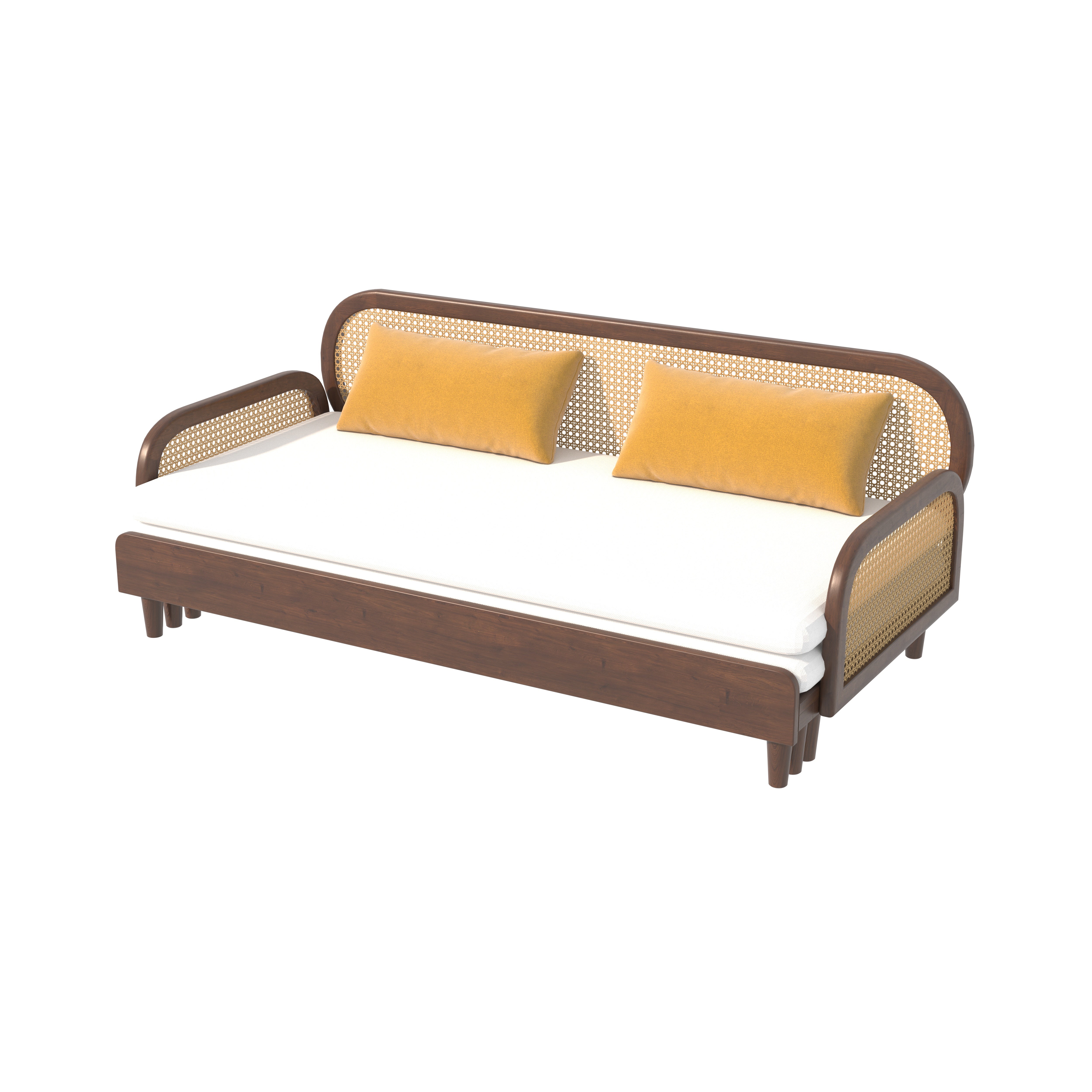 Artisan Luxe Extendable Day Bed with Curved Cane-Style Backrest Sofa cum bed