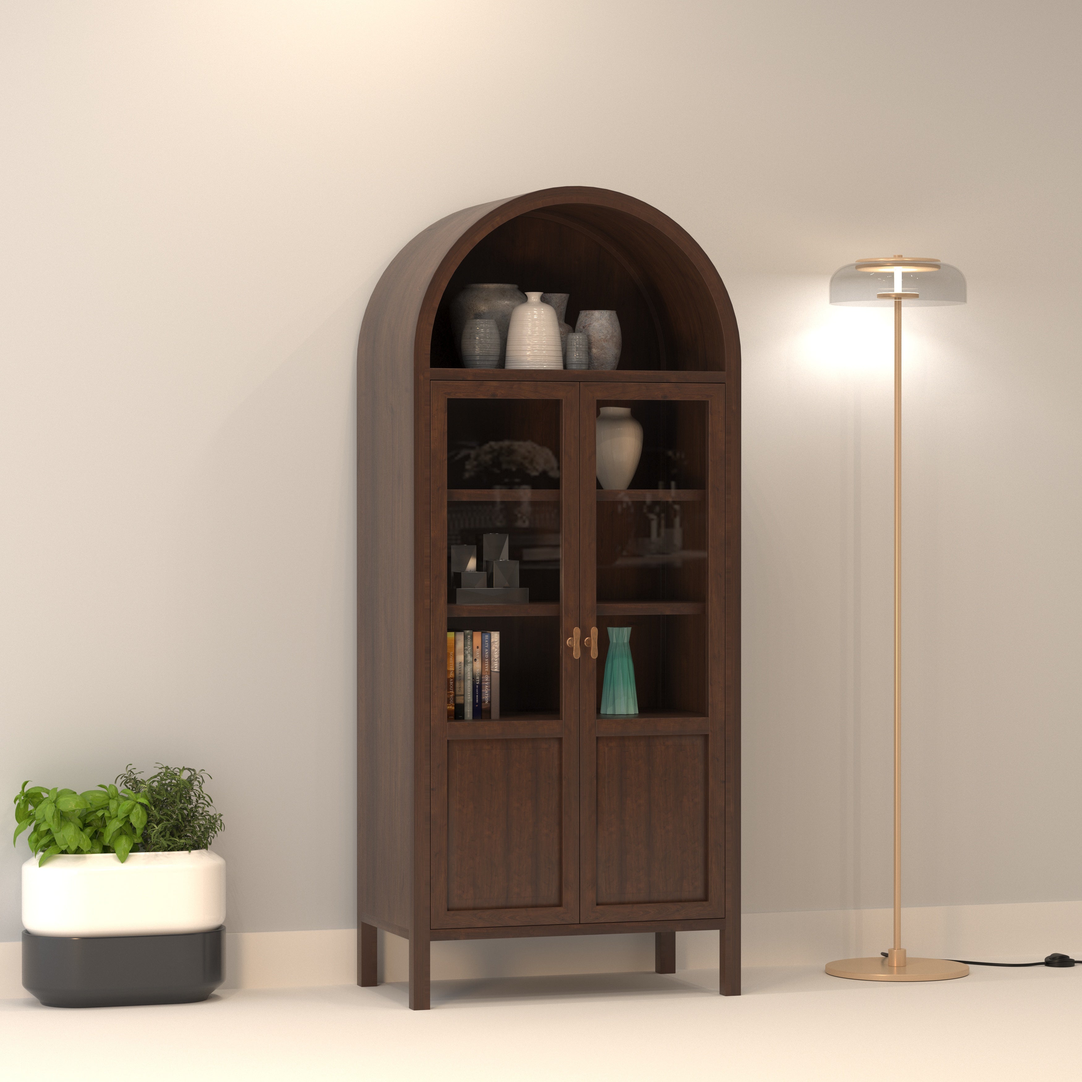 Ardovelle Grand European Luxury Wardrobe with Architectural Arch Top and Glass Display Cabinet Wardrobe