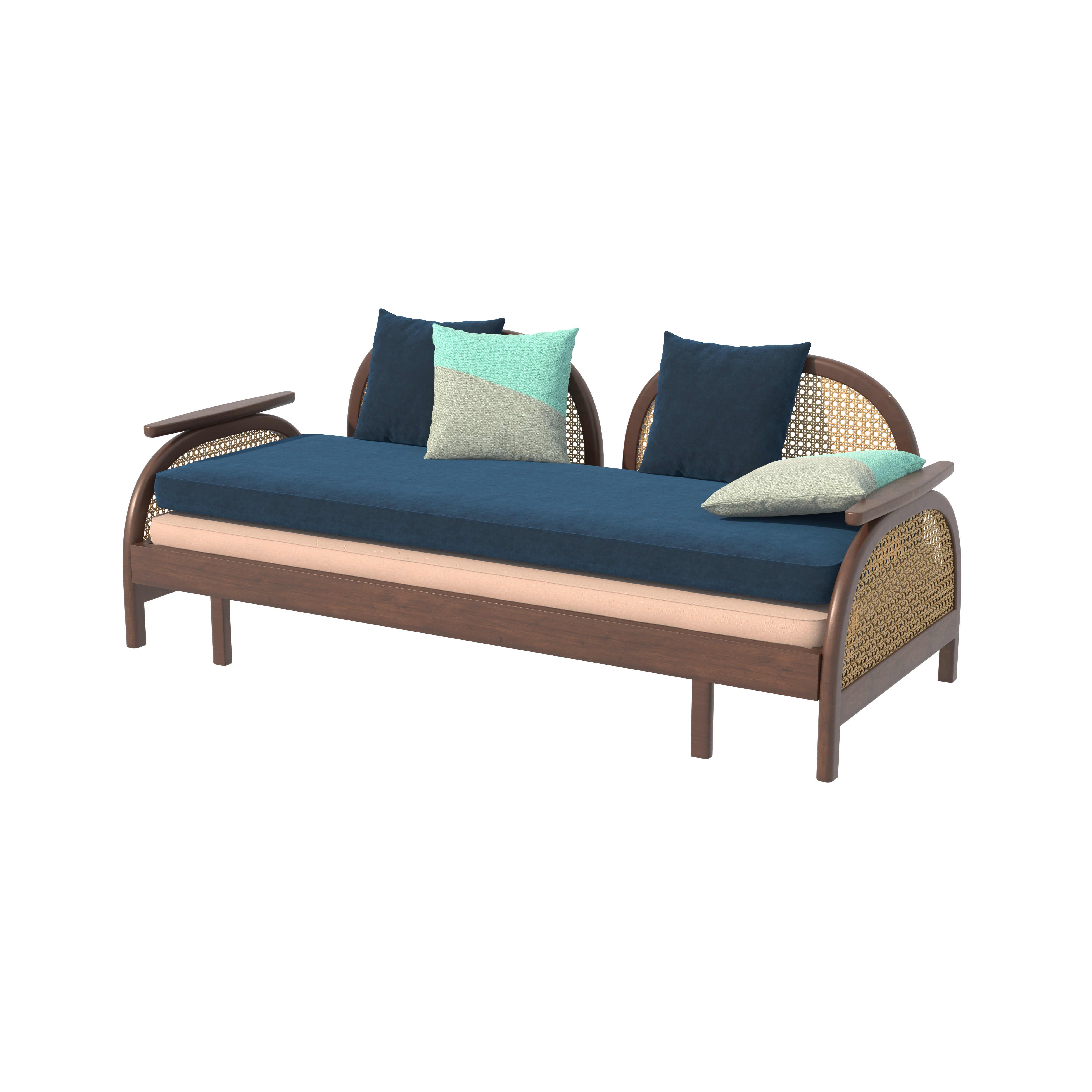 Luxury Cane-Inspired Day Bed with Curved Backrests and Extended Lounging Design Sofa cum bed