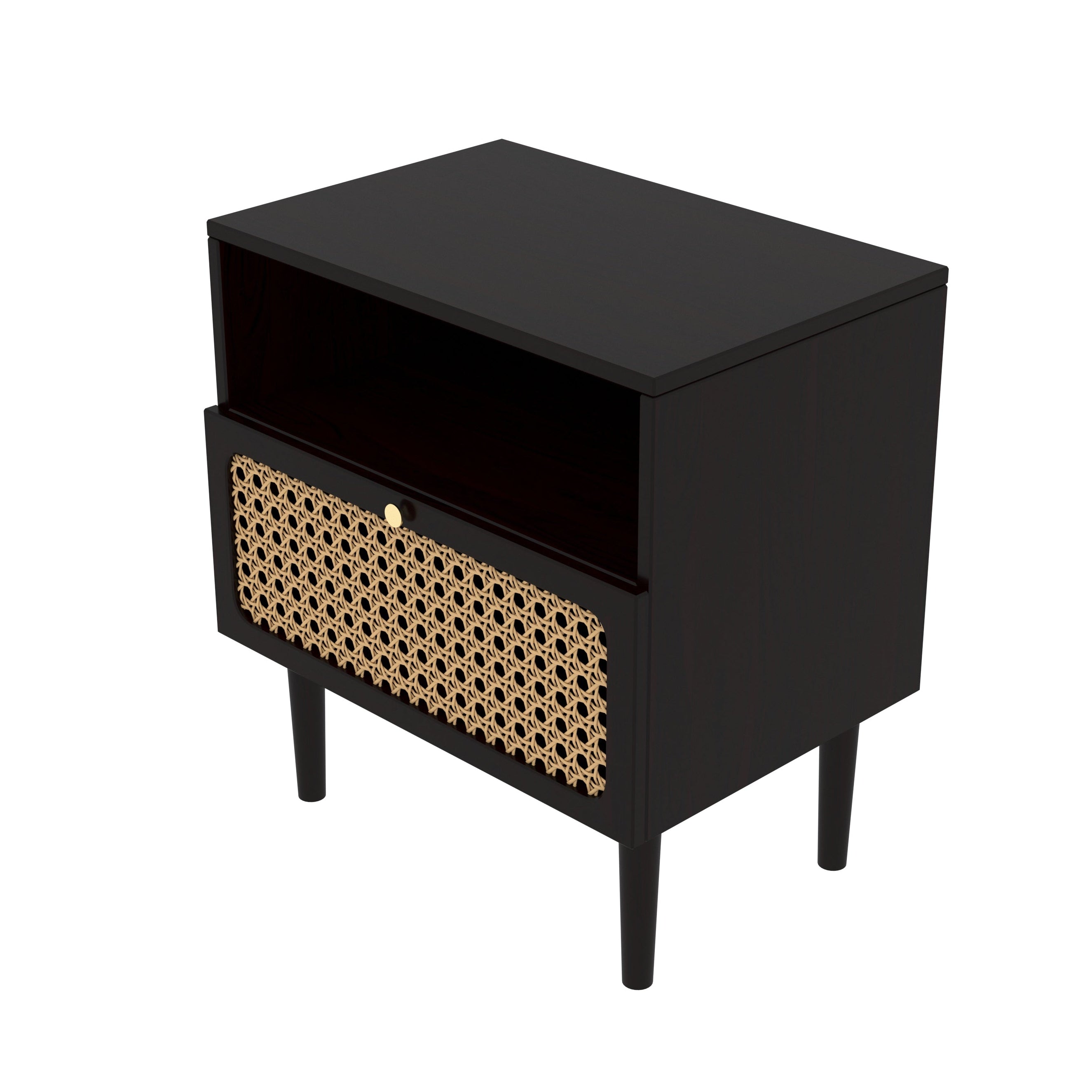 Modern Cane-Front Bedside Table in Black – Elegant & Functional Bedside