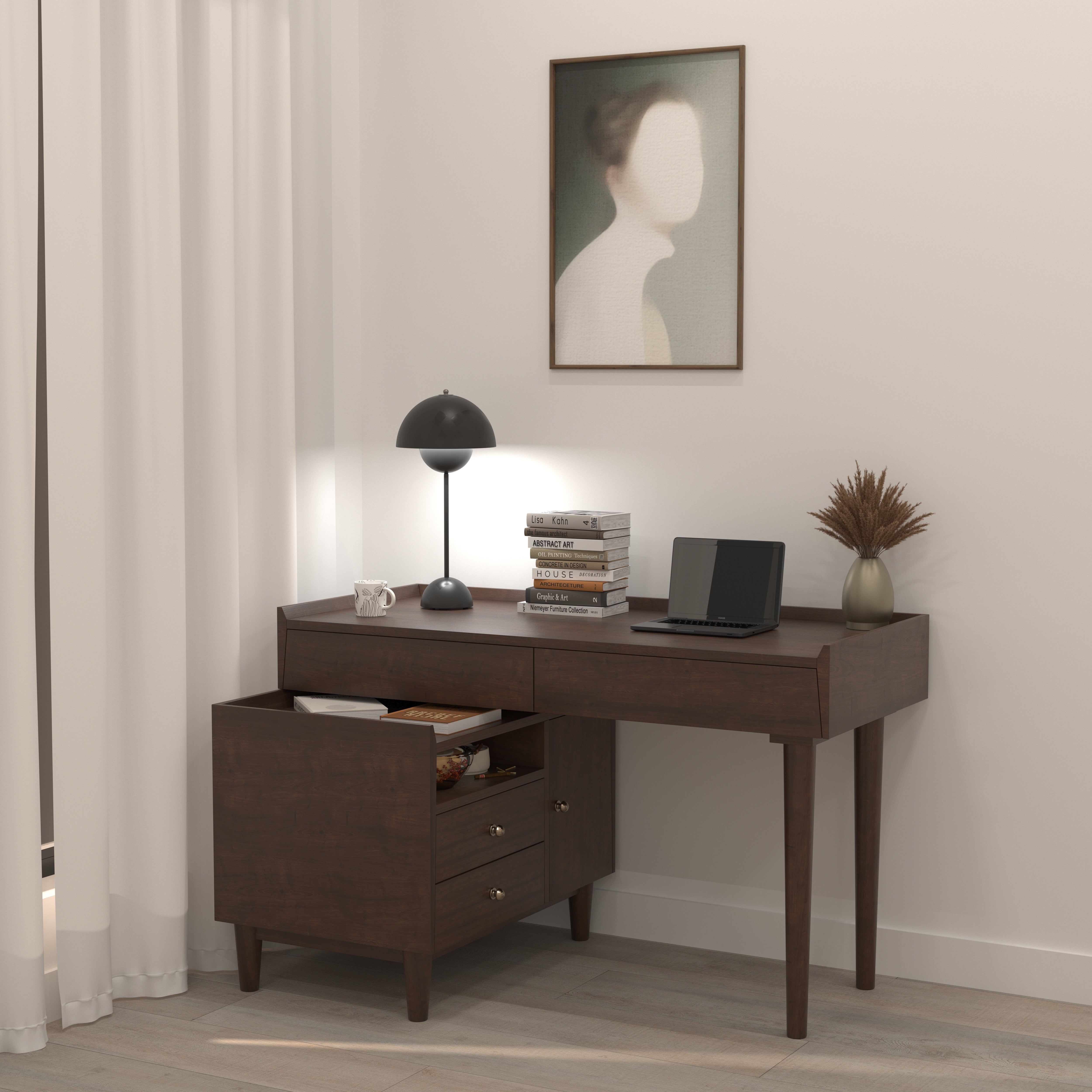 Minimalist Writing Desk with Integrated Storage Cabinet Study Table