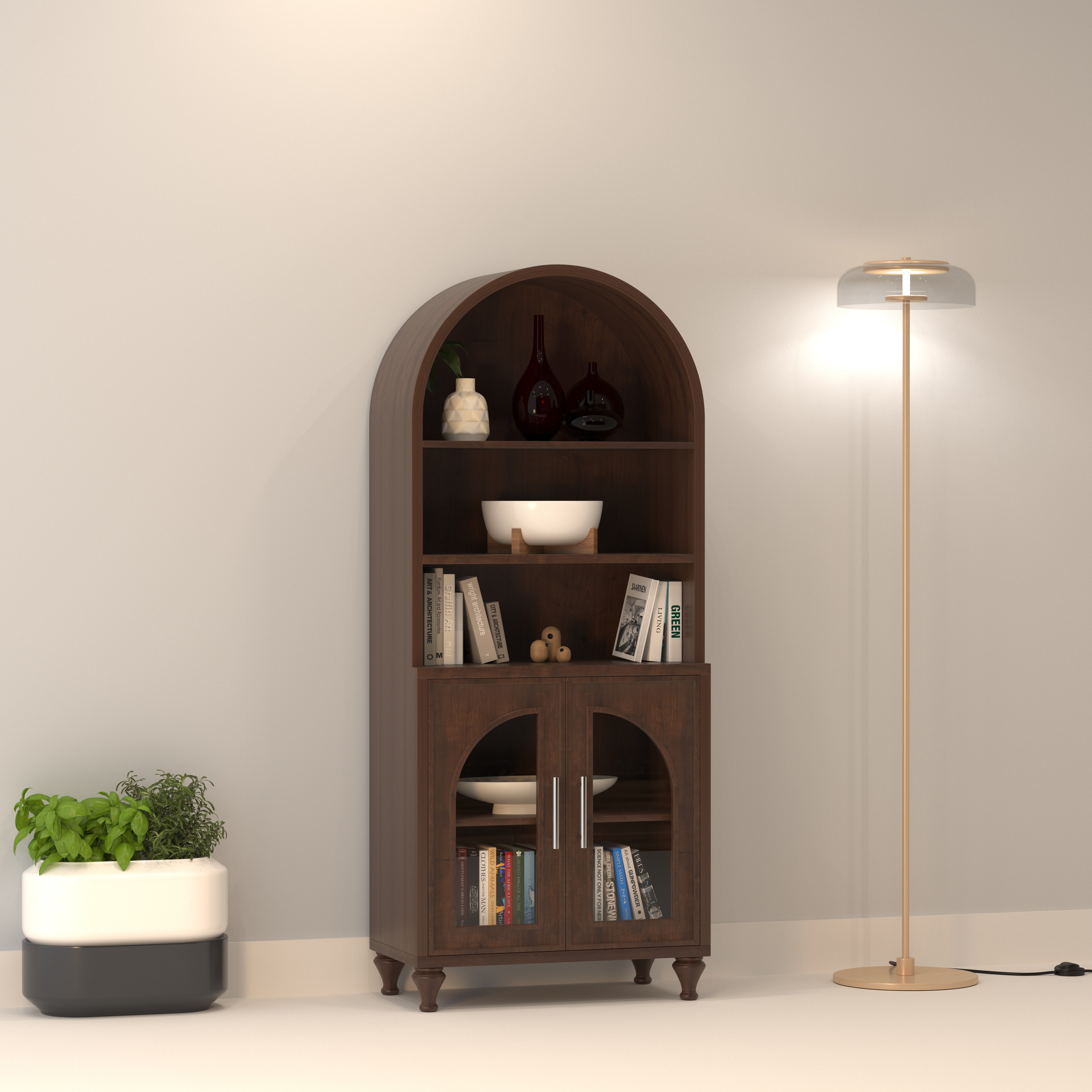 Rovello Arco European Luxury Wardrobe with Grand Arch Display Shelves and Glass Door Cabinet Storage Wardrobe