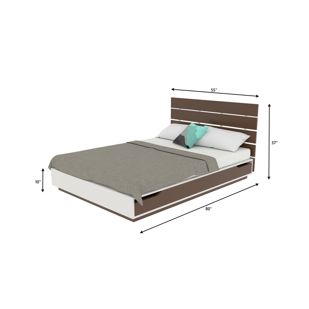 Modern Storage Bed with Slatted Headboard – Dual-Tone Finish