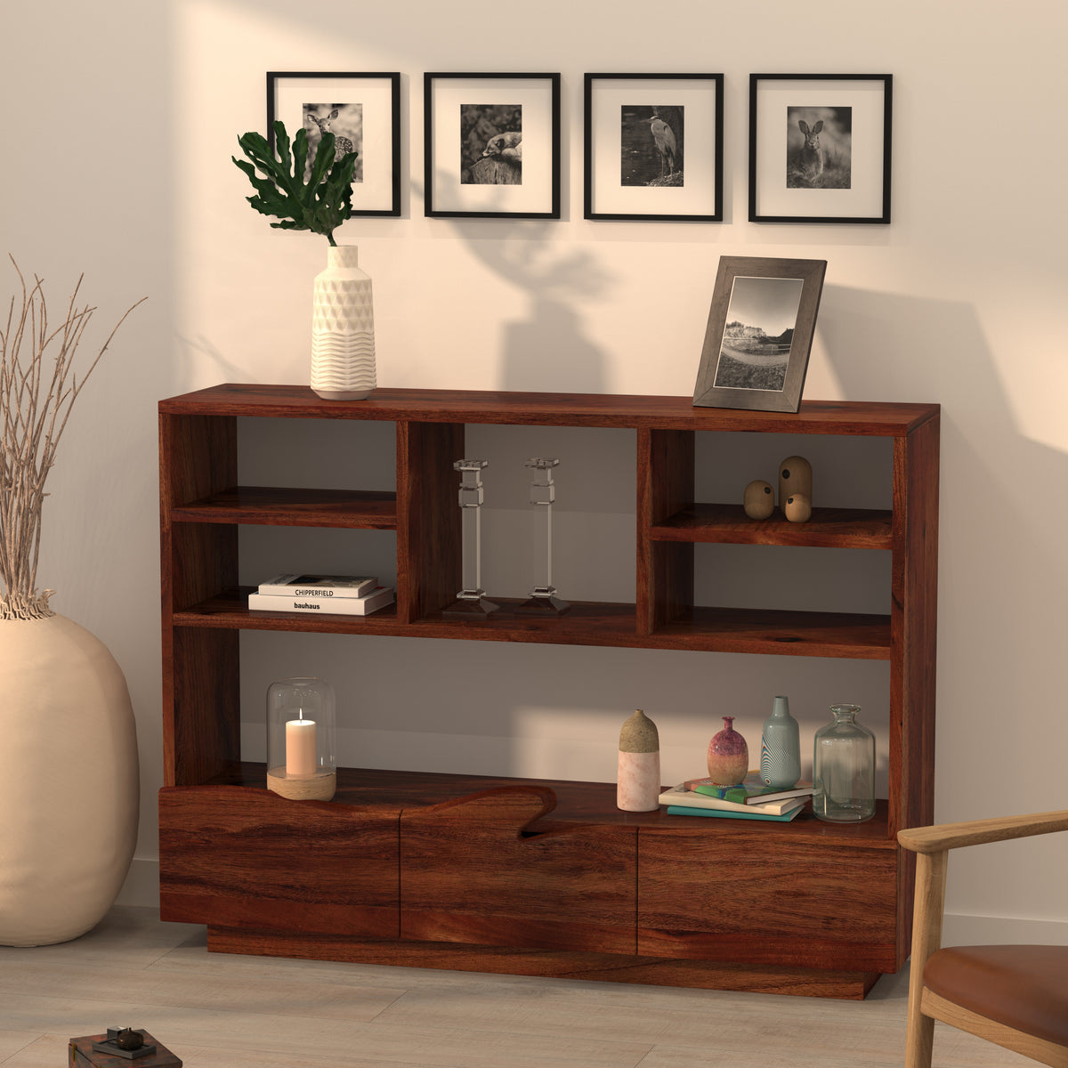 Wooden Display Rack with Shelves and Drawers - Handcrafted Storage Unit