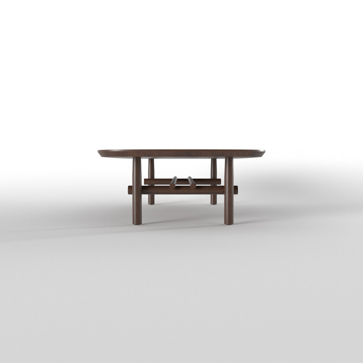 Long Rectangular Dining Table with Rounded Edges and Crossbar Base Japanese Dining Set