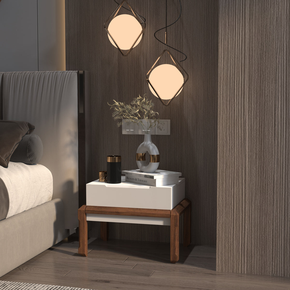 Scandinavian Style Single Drawer Bedside Table with Rounded Edges