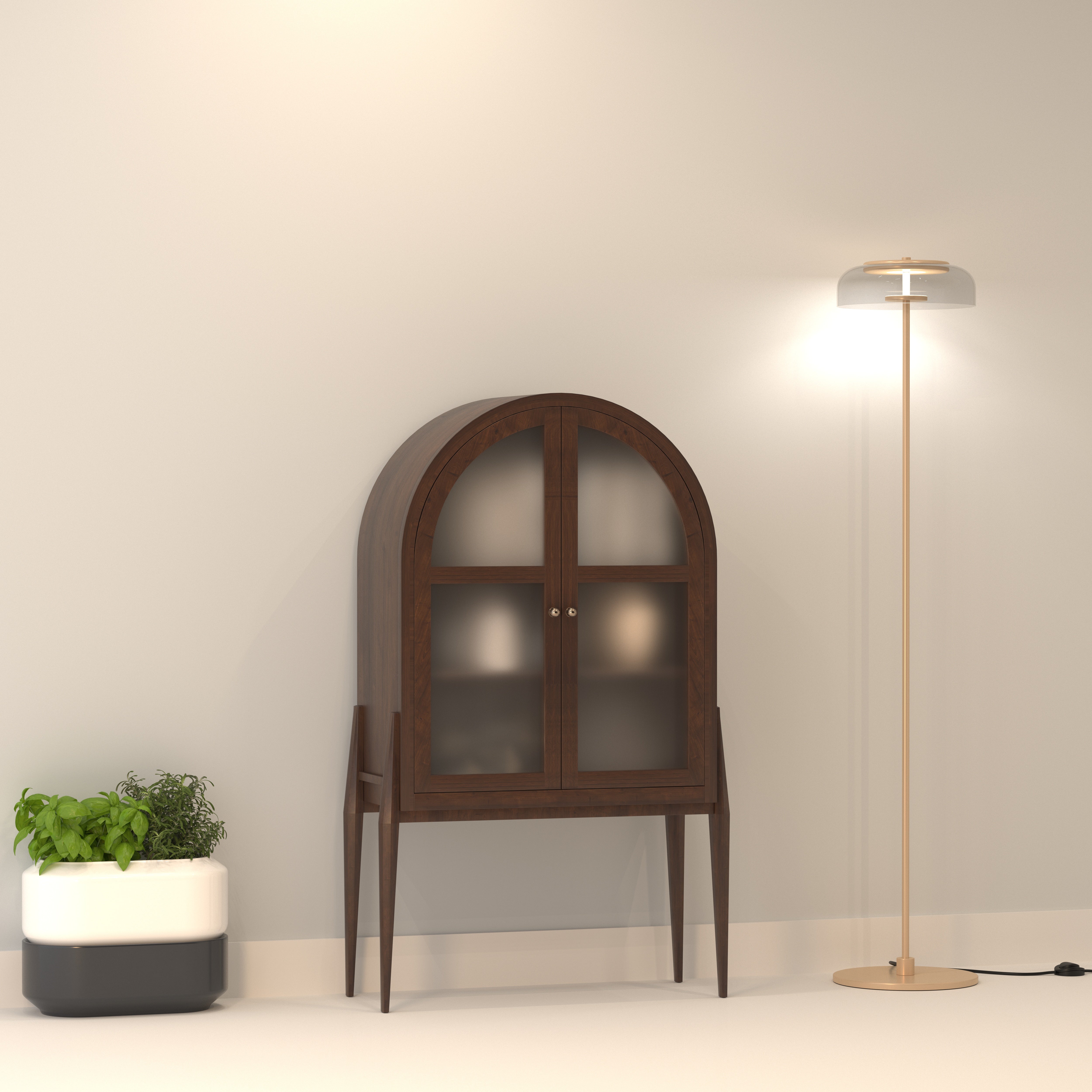 Lunarello Arch European Luxury Wardrobe with Frosted Glass Doors and Sculpted Wooden Frame Wardrobe