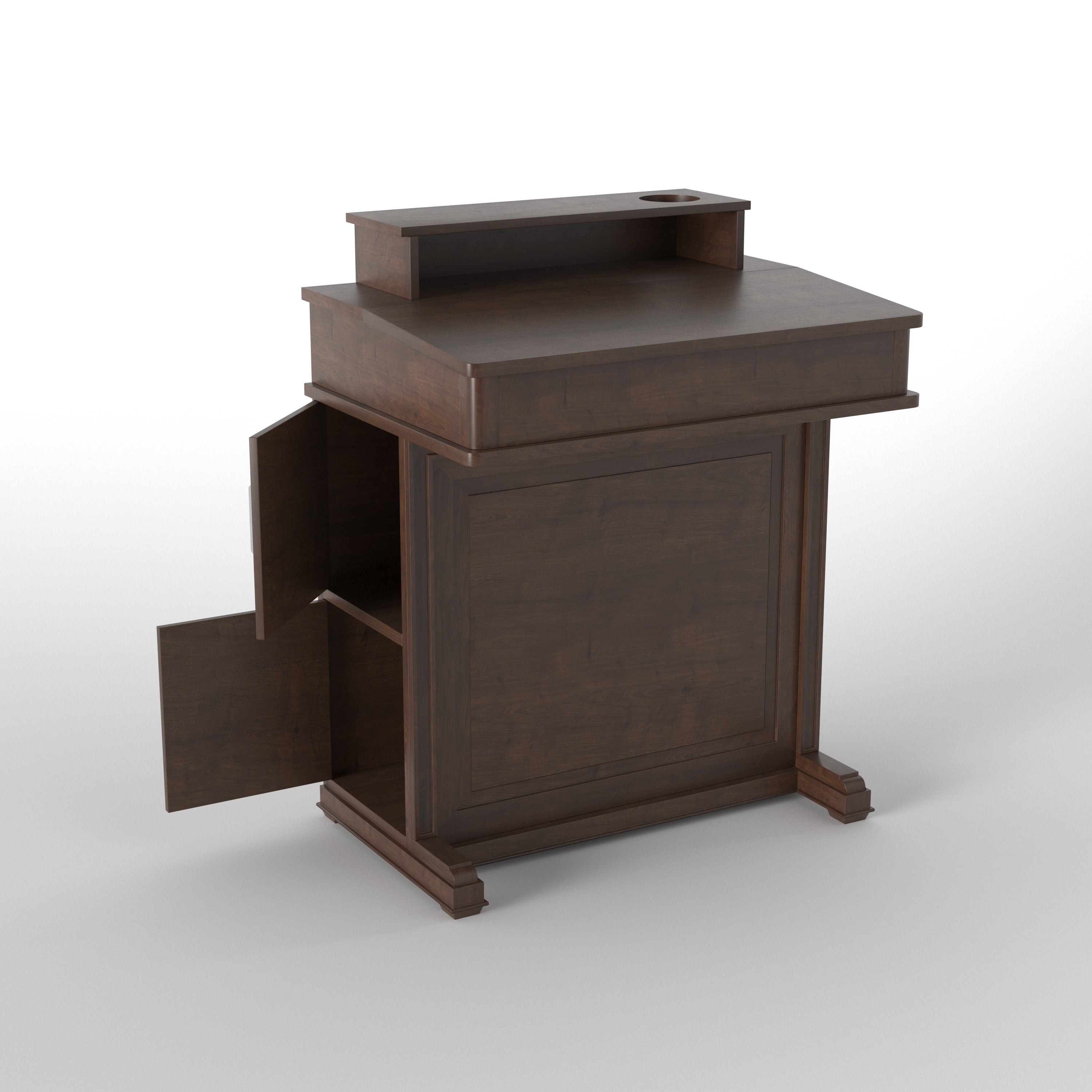 Handcrafted Solid Wood Church Pulpit Lectern with Open Shelf & Side Storage Cabinets Study Table