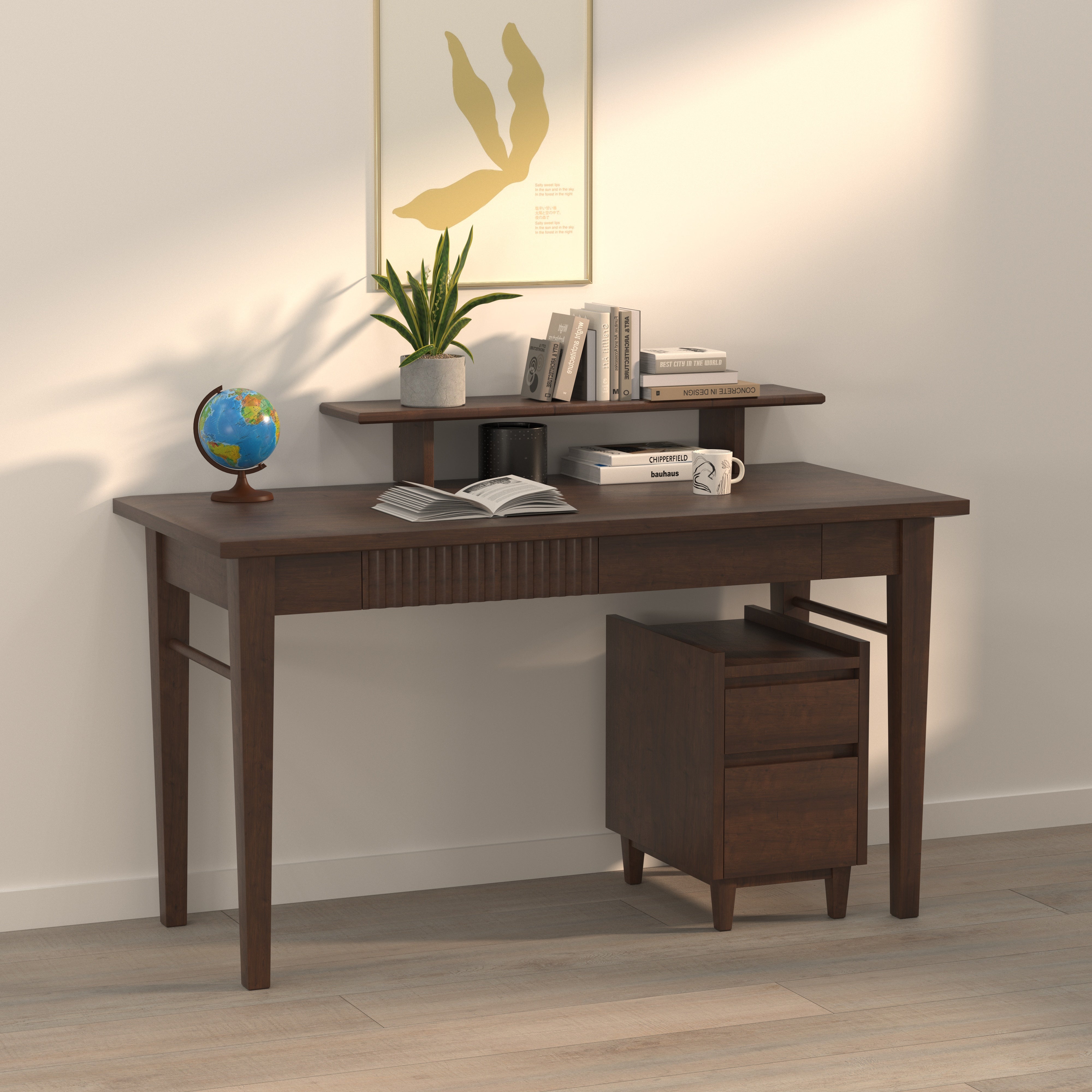 Modern Writing Desk with Open Shelf & Mobile Storage Cabinet Study Table