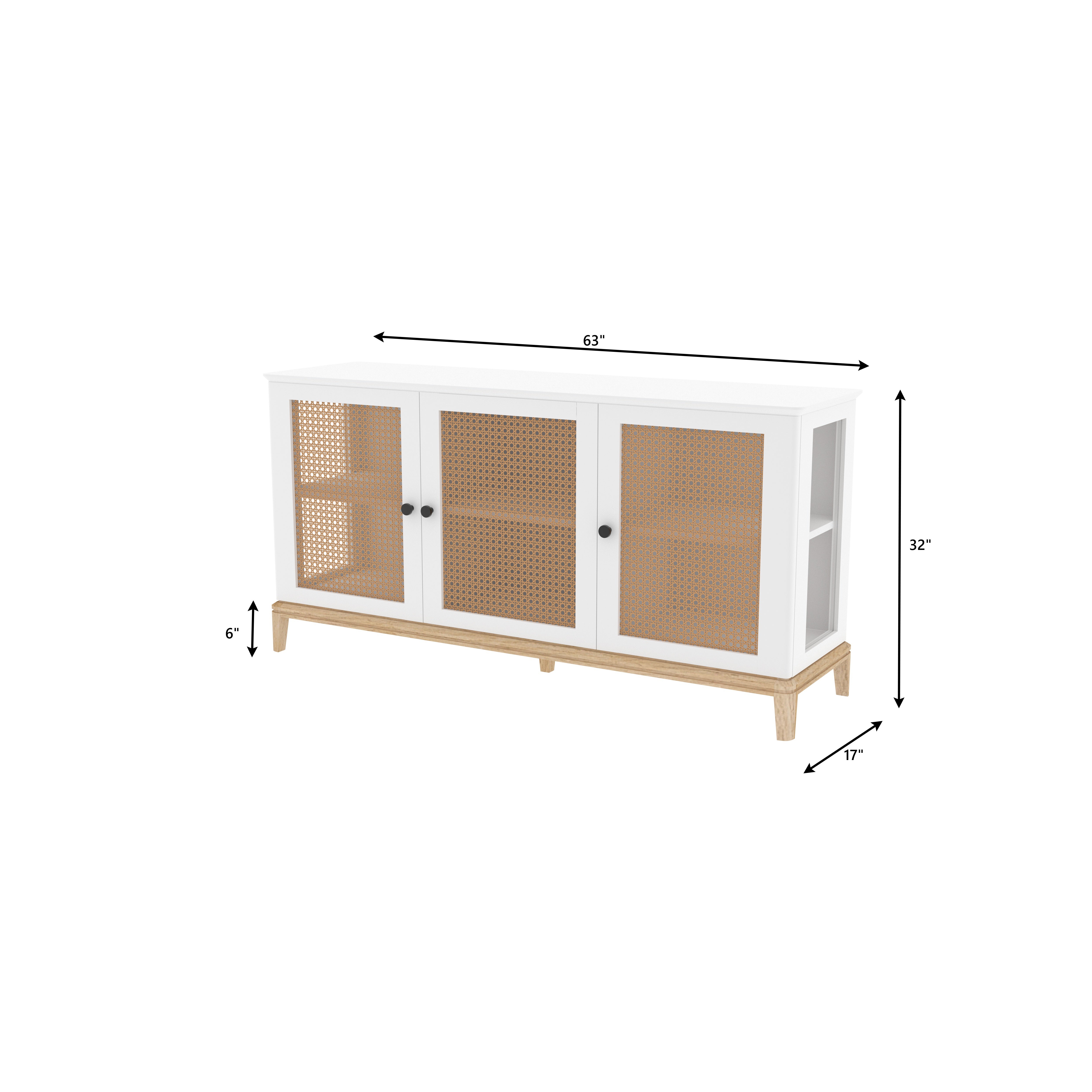 Geneva Three-Door Sideboard with Cane Panels Cupboard