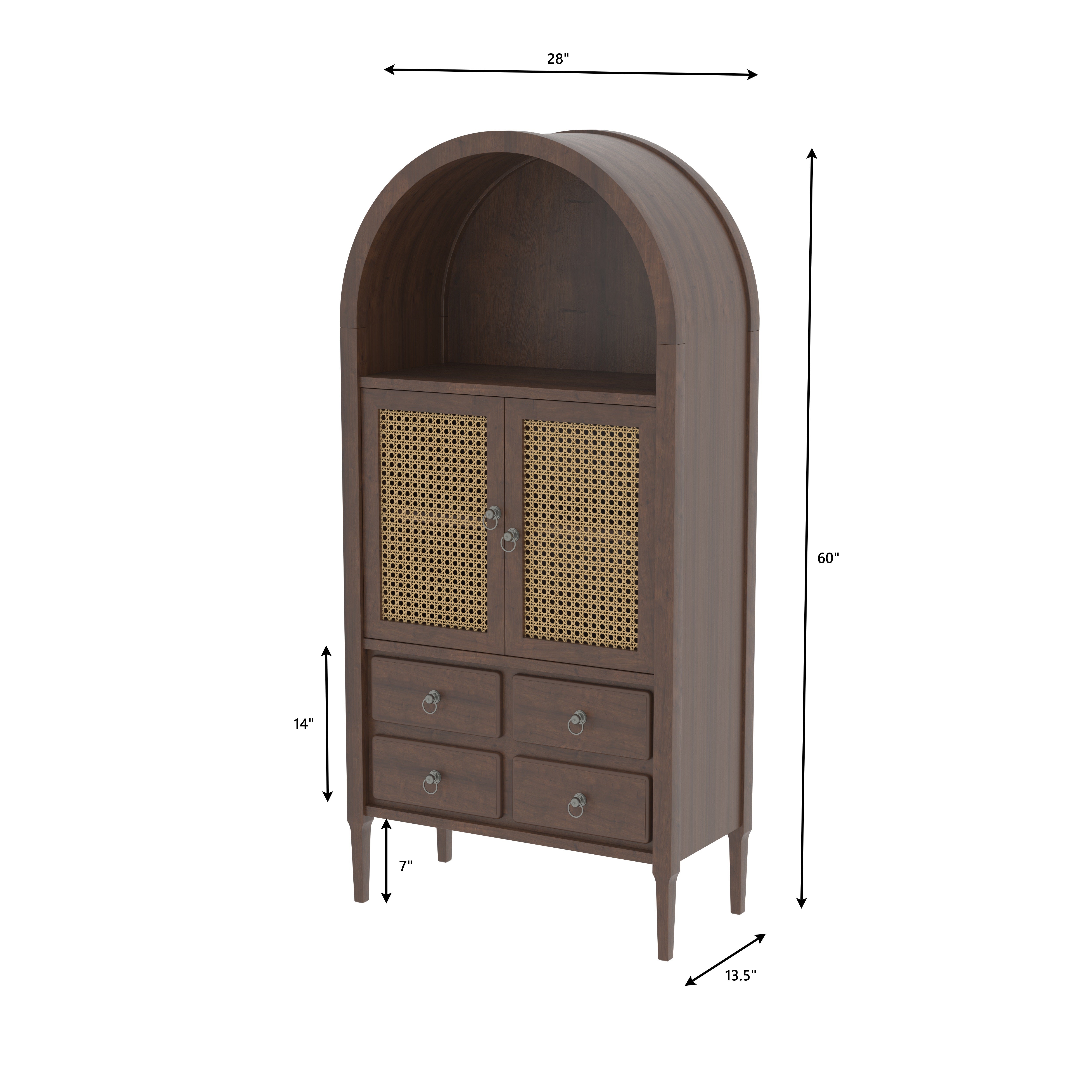 Arvello Arco European Luxury Wardrobe with Arched Display Niche, Woven Cane Doors, and Multi-Drawer Storage Wardrobe
