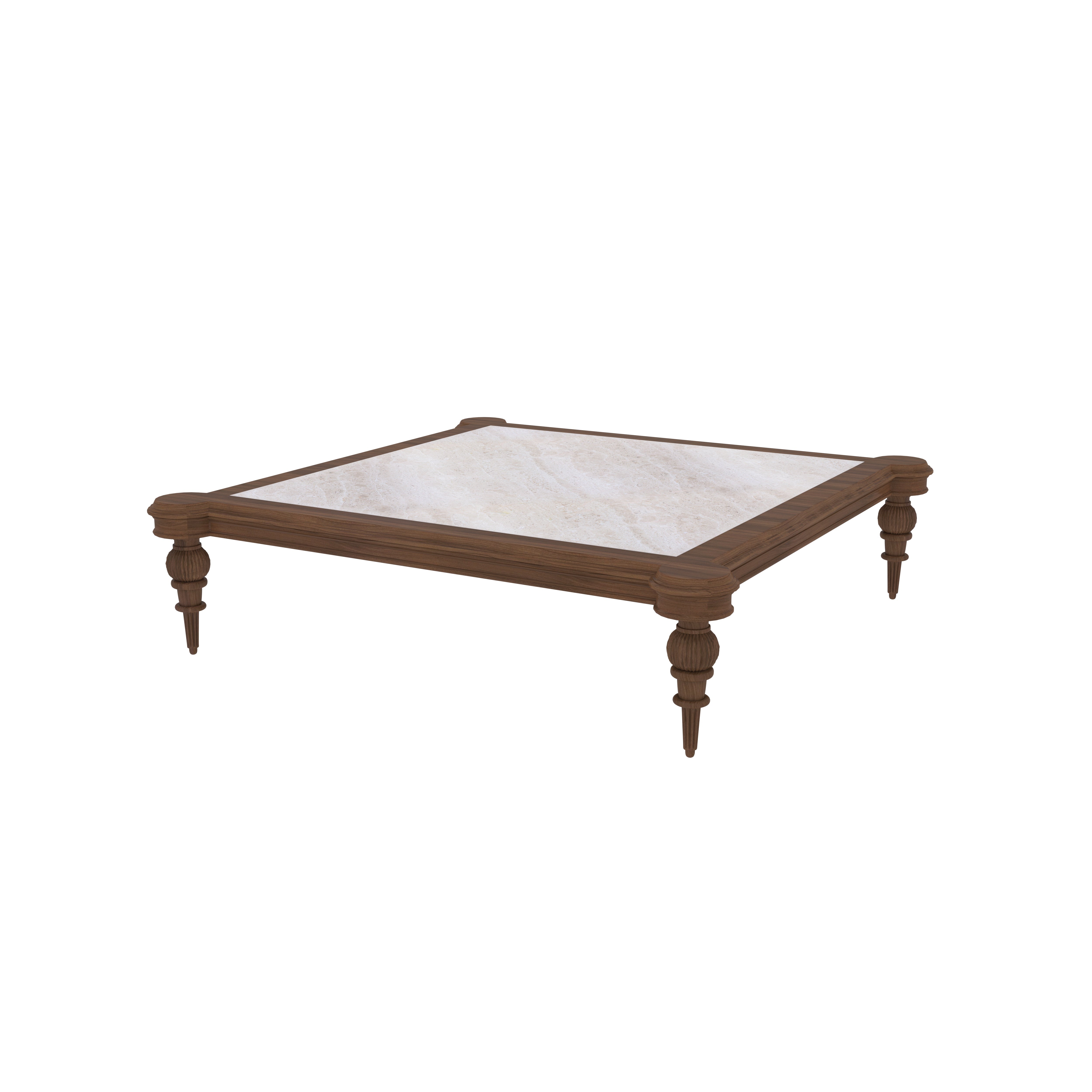 Handcrafted Low-Height Dining Set - Marble Top Table with Cushioned Floor Seating (4 Seater) Dining Set