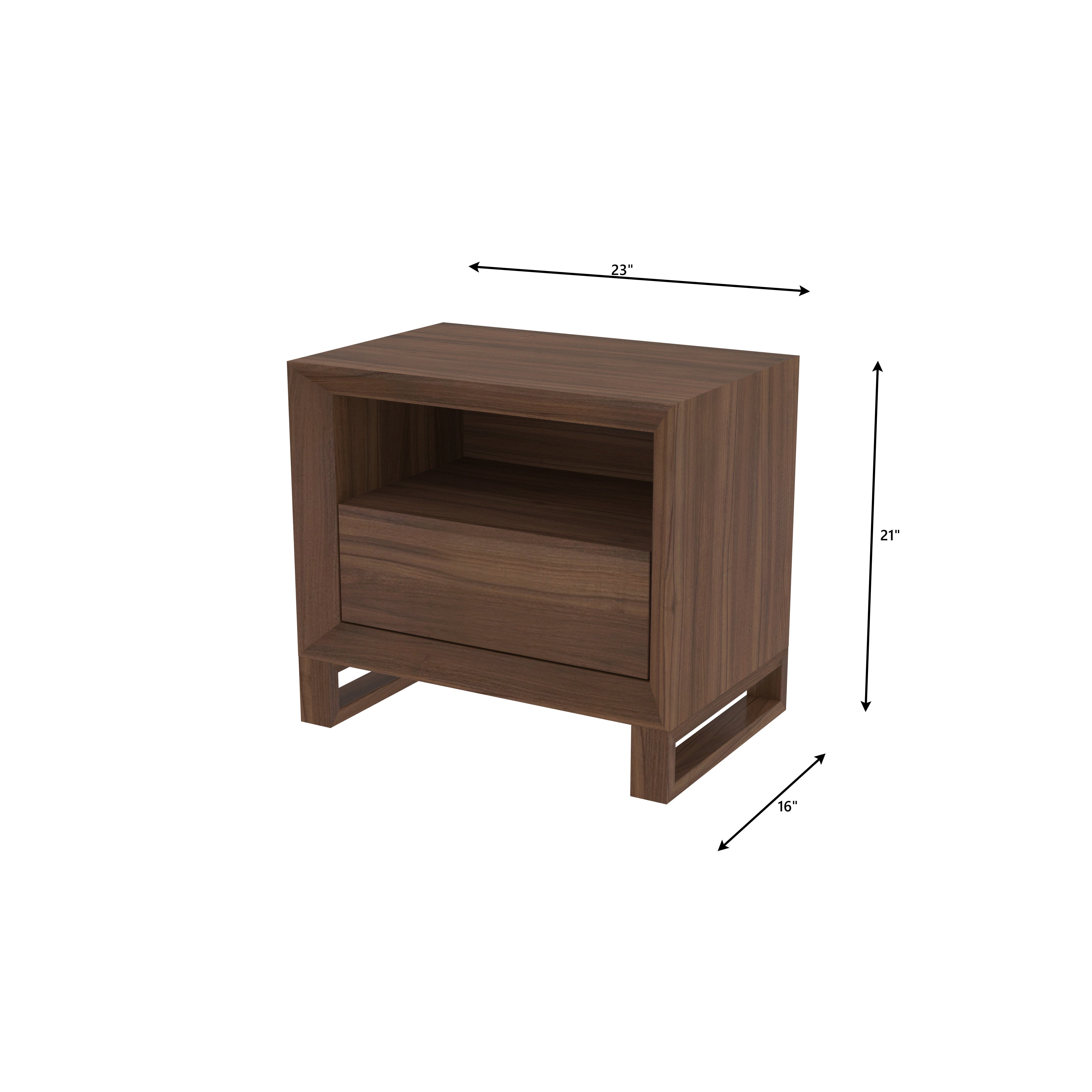 Modern Bedside Table with Open Shelf and Single Drawer Storage Bedside