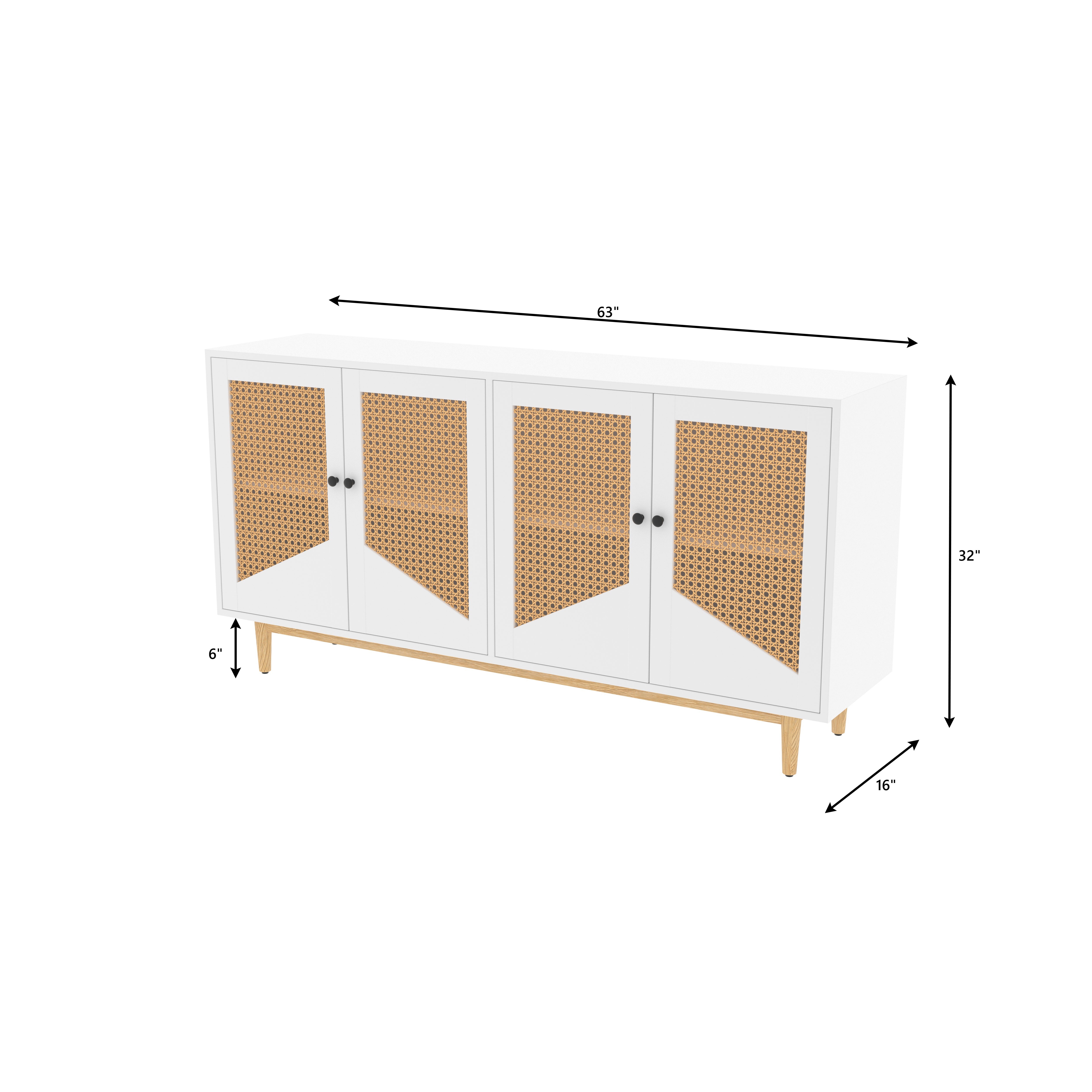 Milan Four-Door Sideboard with Geometric Cane Panels Cupboard