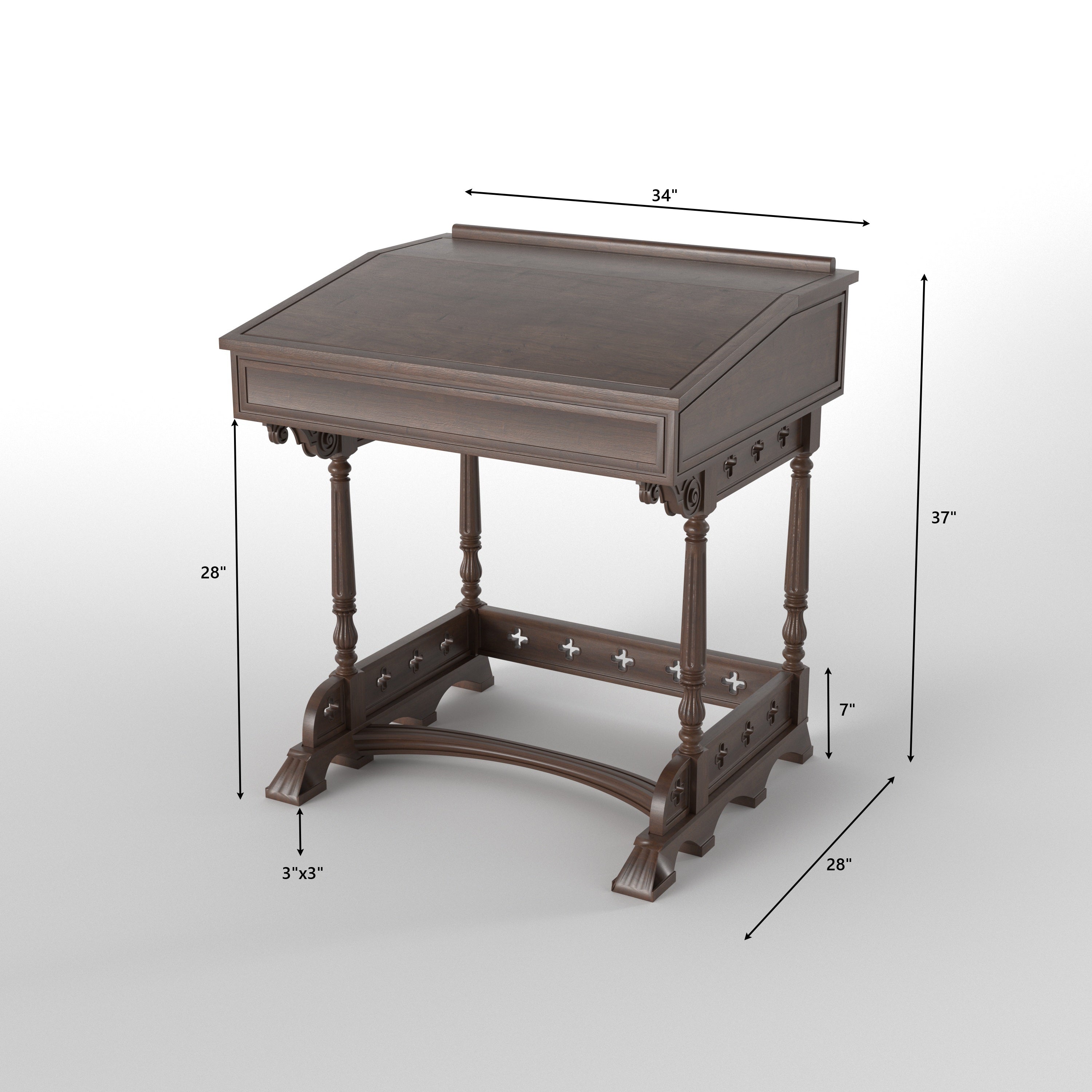 Handcrafted Gothic Altar Table with Cross Cutout Aprons, Turned Legs & Curved Stretcher Study Table