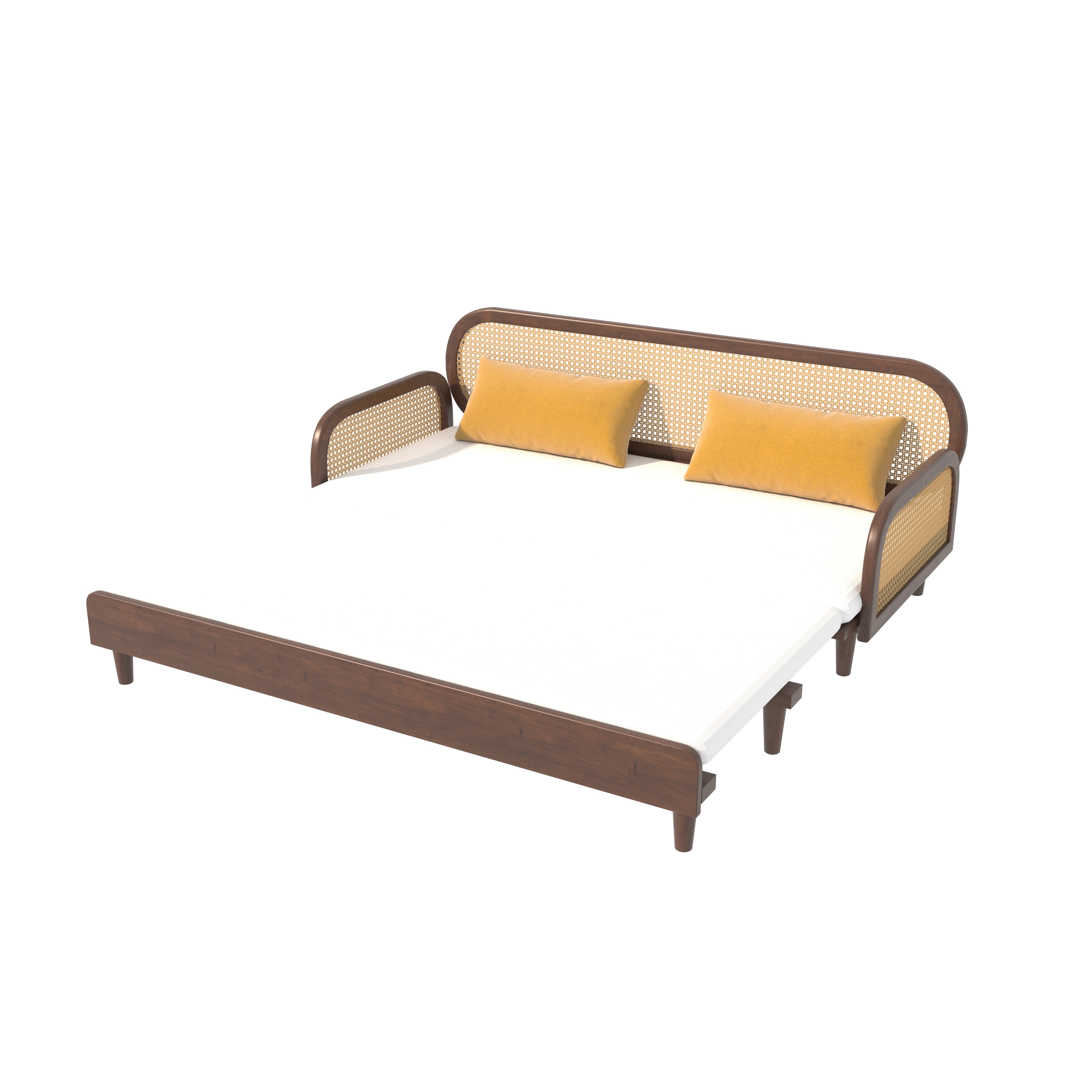 Artisan Luxe Extendable Day Bed with Curved Cane-Style Backrest Sofa cum bed