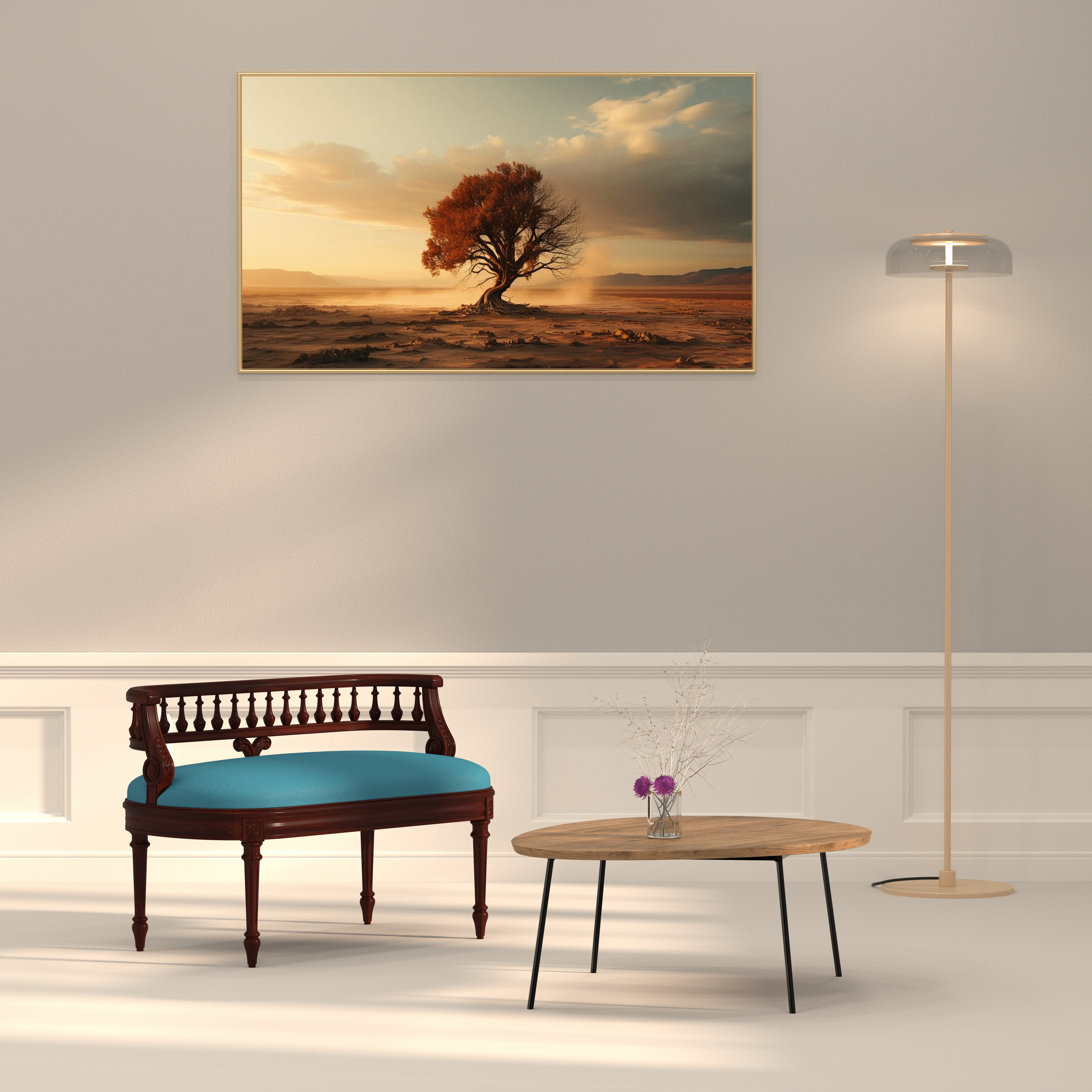 Vintage Wooden Bench with Carved Backrest | Teak Finish Bench