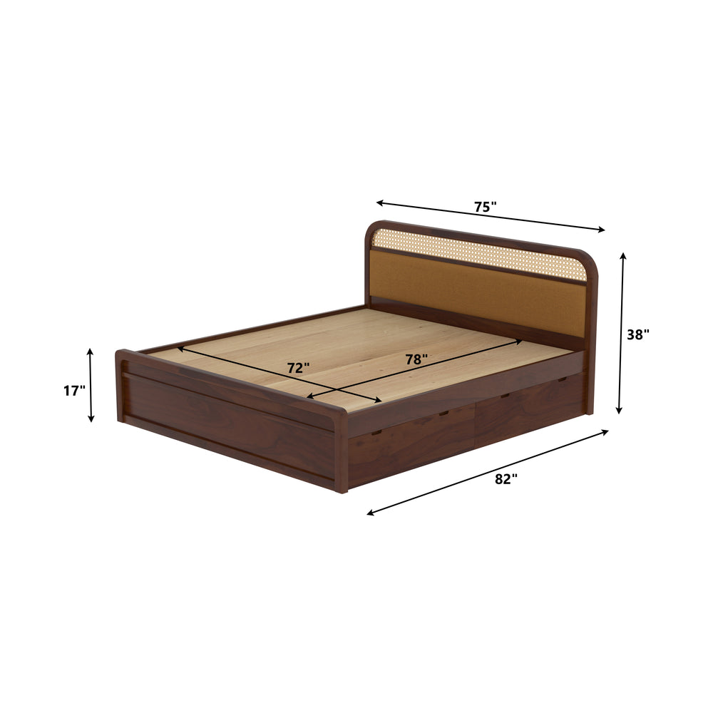 Rattan Cane King Size Drawer Storage Bed