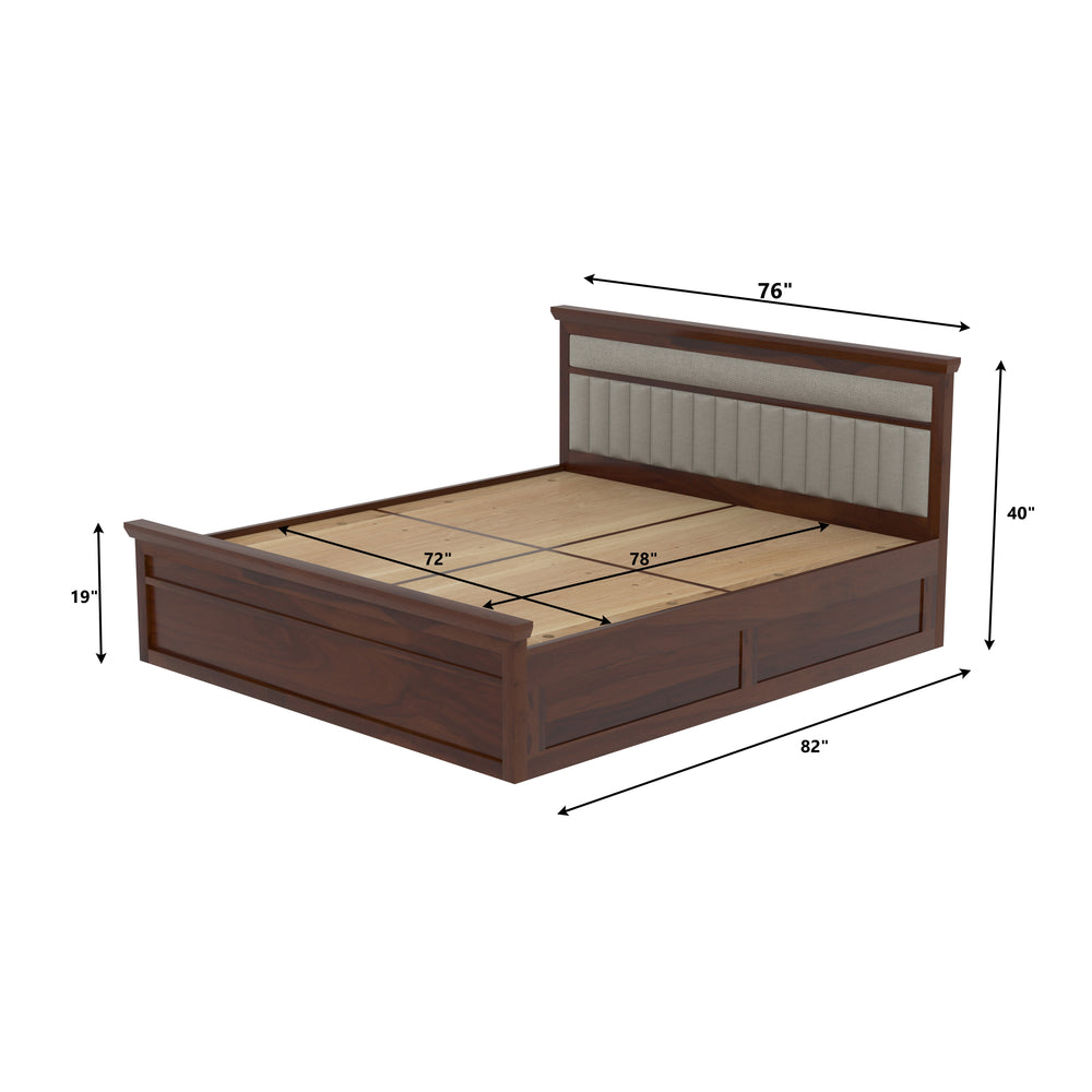 Handcrafted Wooden Storage Bed with Cushion Headboard