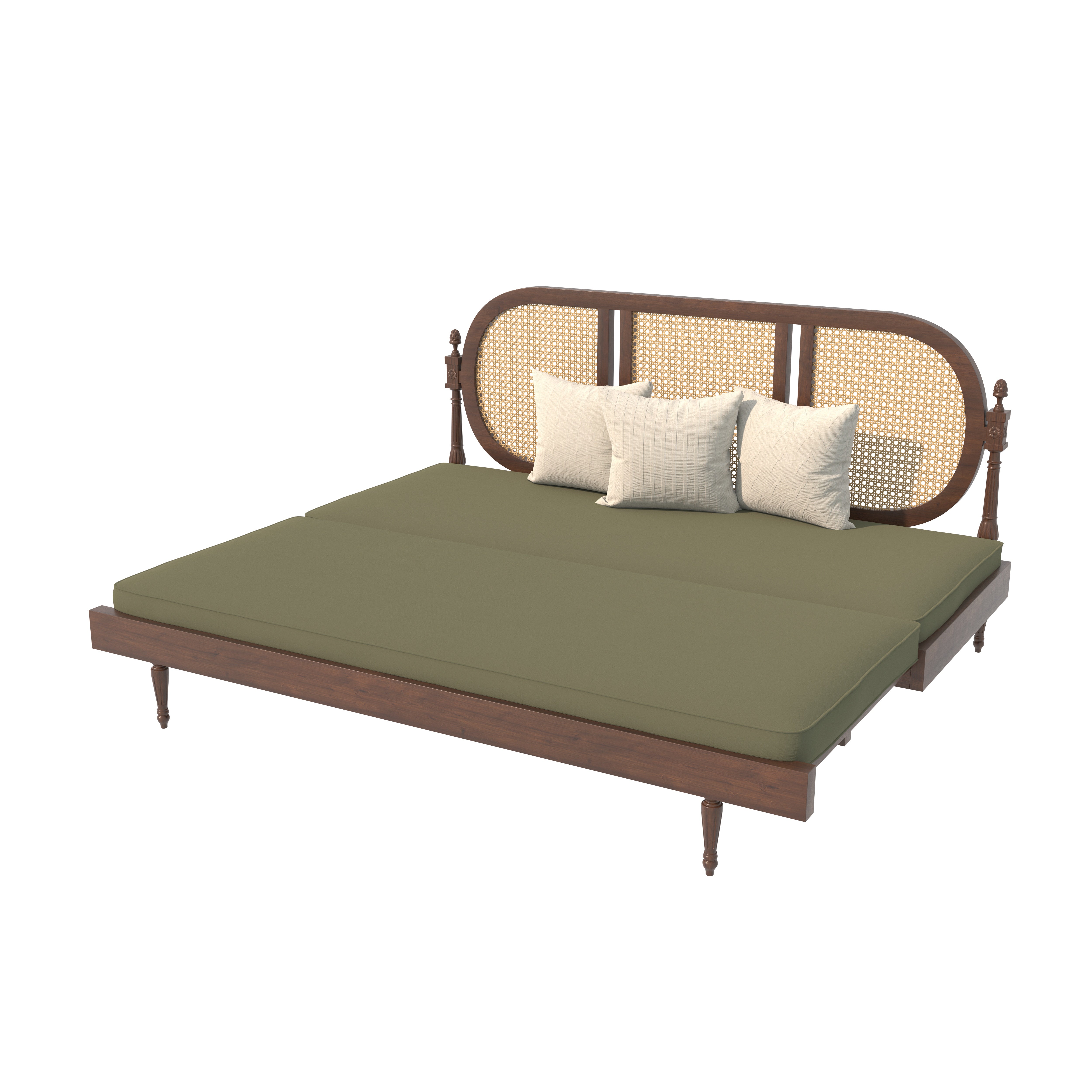 Elegant Cane-Style Day Bed with Extended Lounging Backrest Sofa cum bed