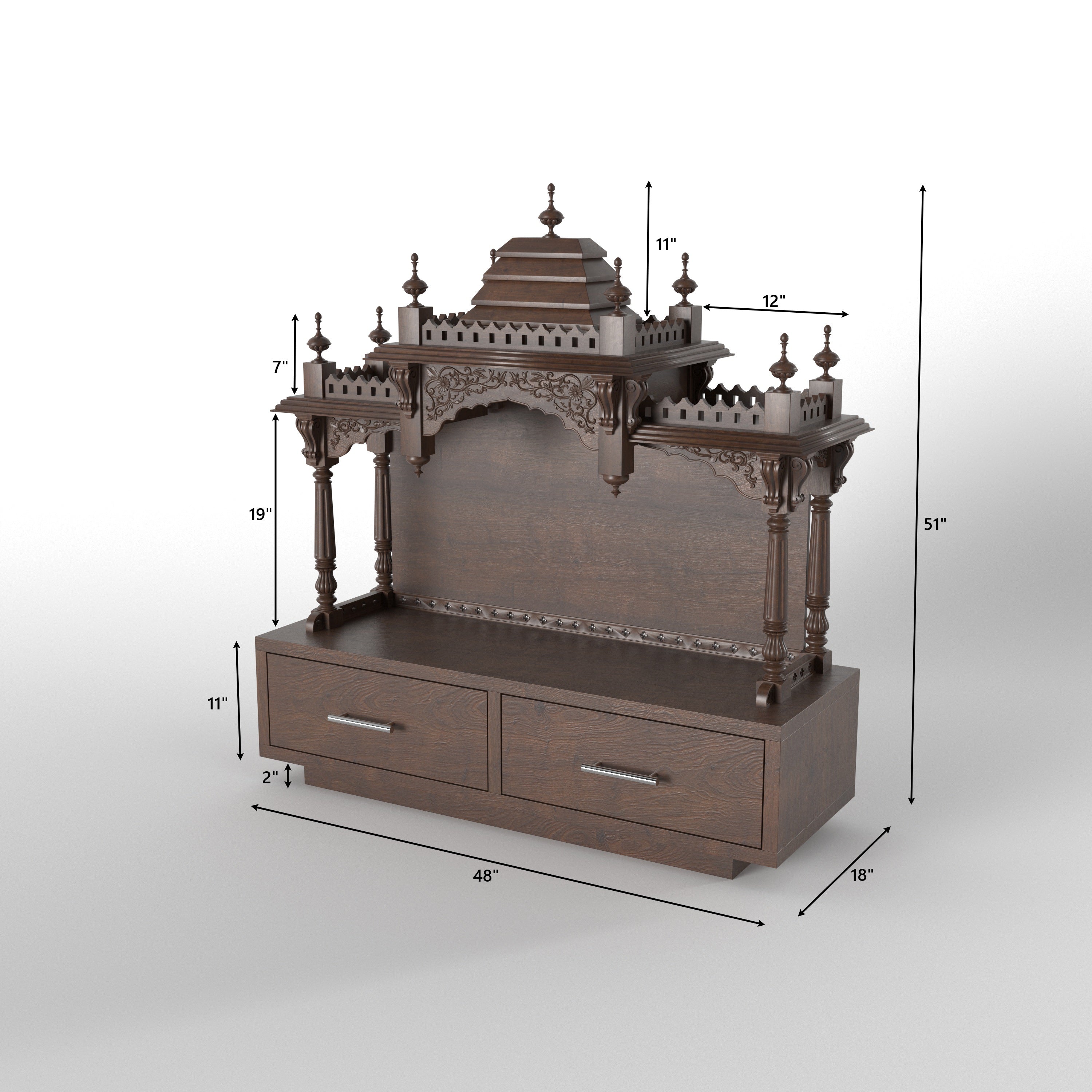 Grand Traditional Temple Mandir Unit with Storage Drawers Temple