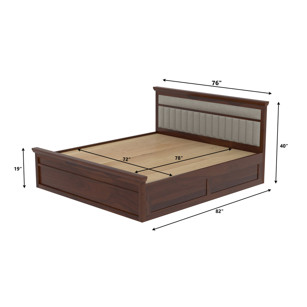 Handcrafted Wooden Hydraulic Bed with Cushion Headboard