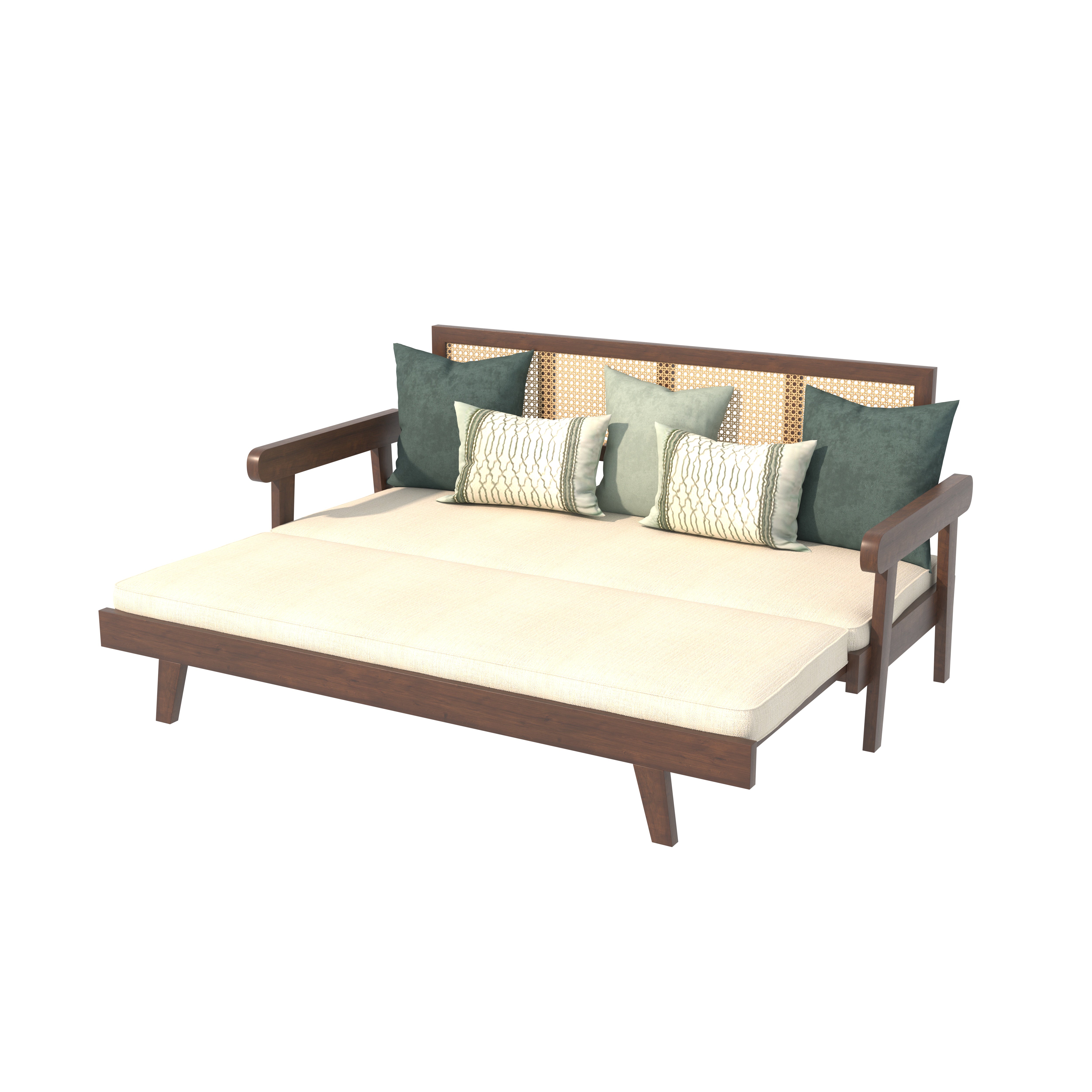 Signature Luxury Heritage Day Bed with Hand-Framed Backrest and Extendable Lounge Sofa cum bed