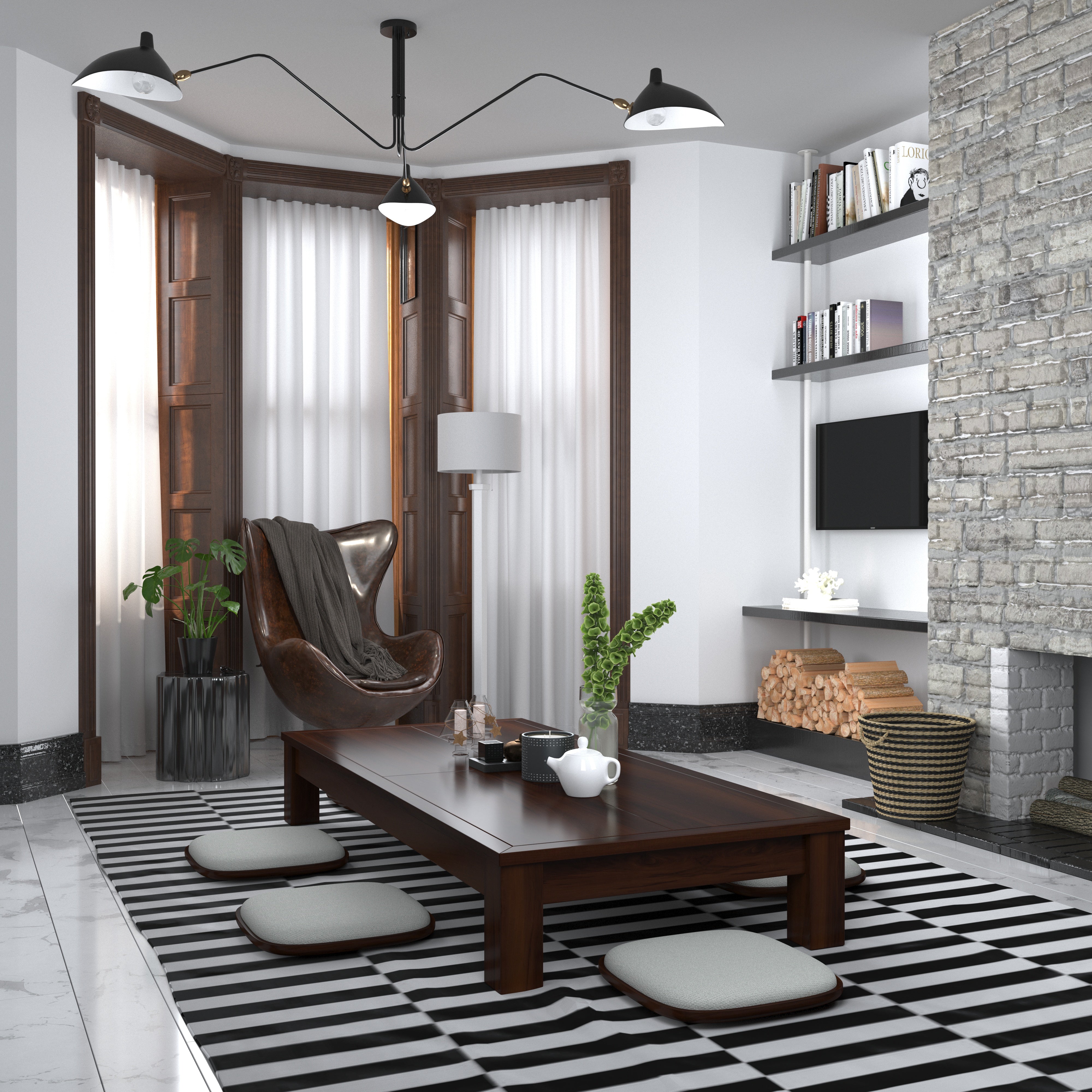 Minimalist Floor-Seating Living Room with Modern Japanese Aesthetic