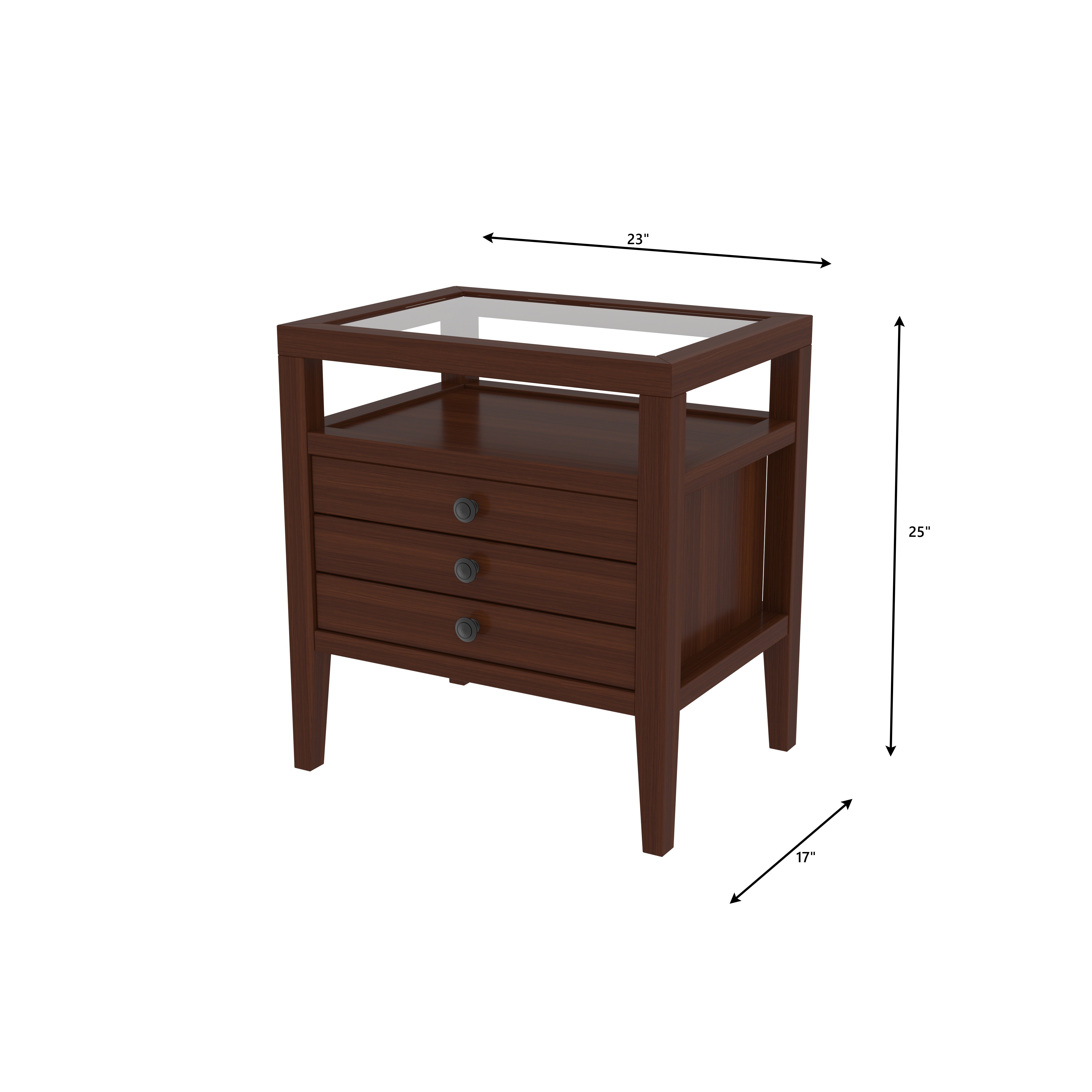 Traditional Three-Drawer Bedside Table with Open Shelf Storage Bedside