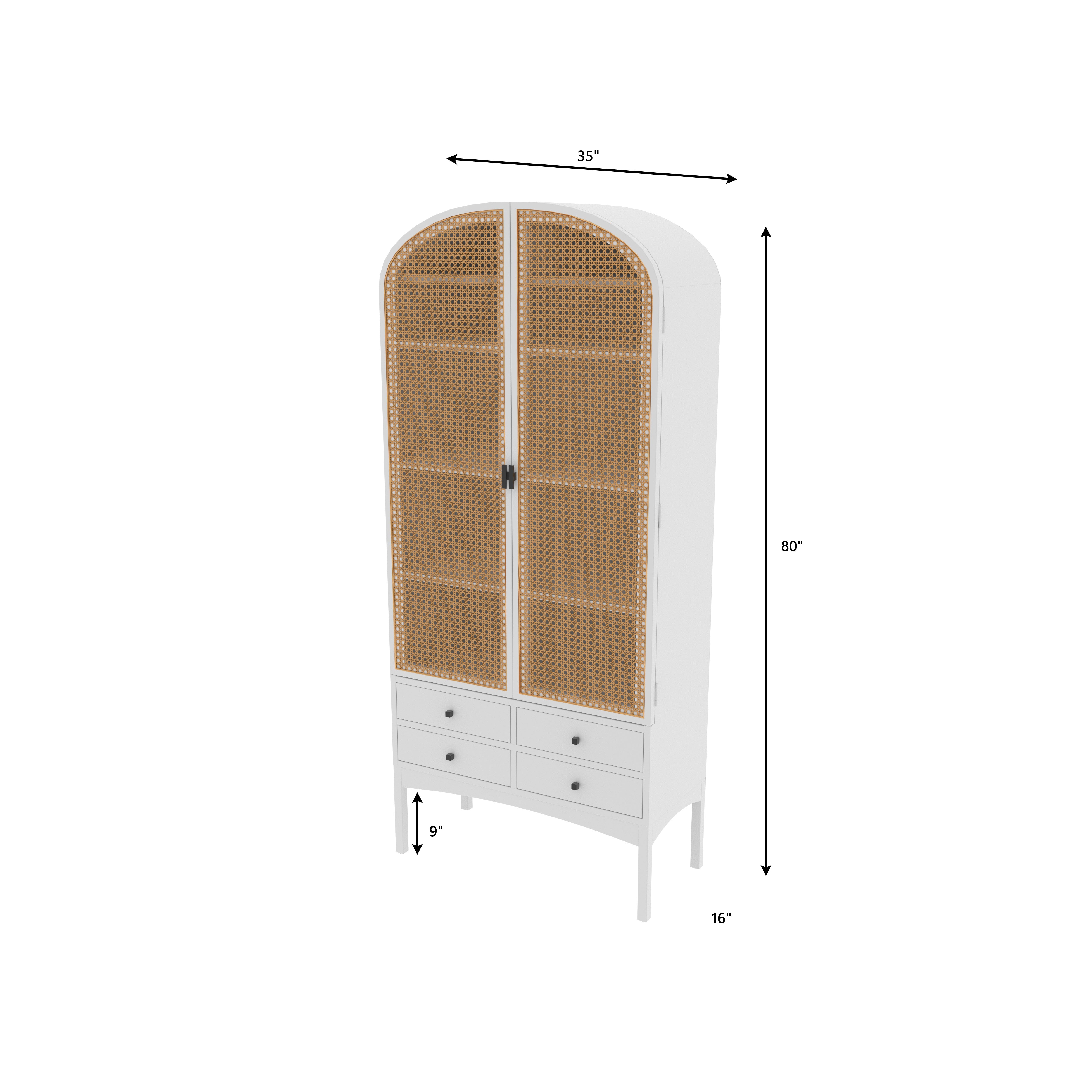 Monaco Arched Armoire with Cane Panels Wardrobe