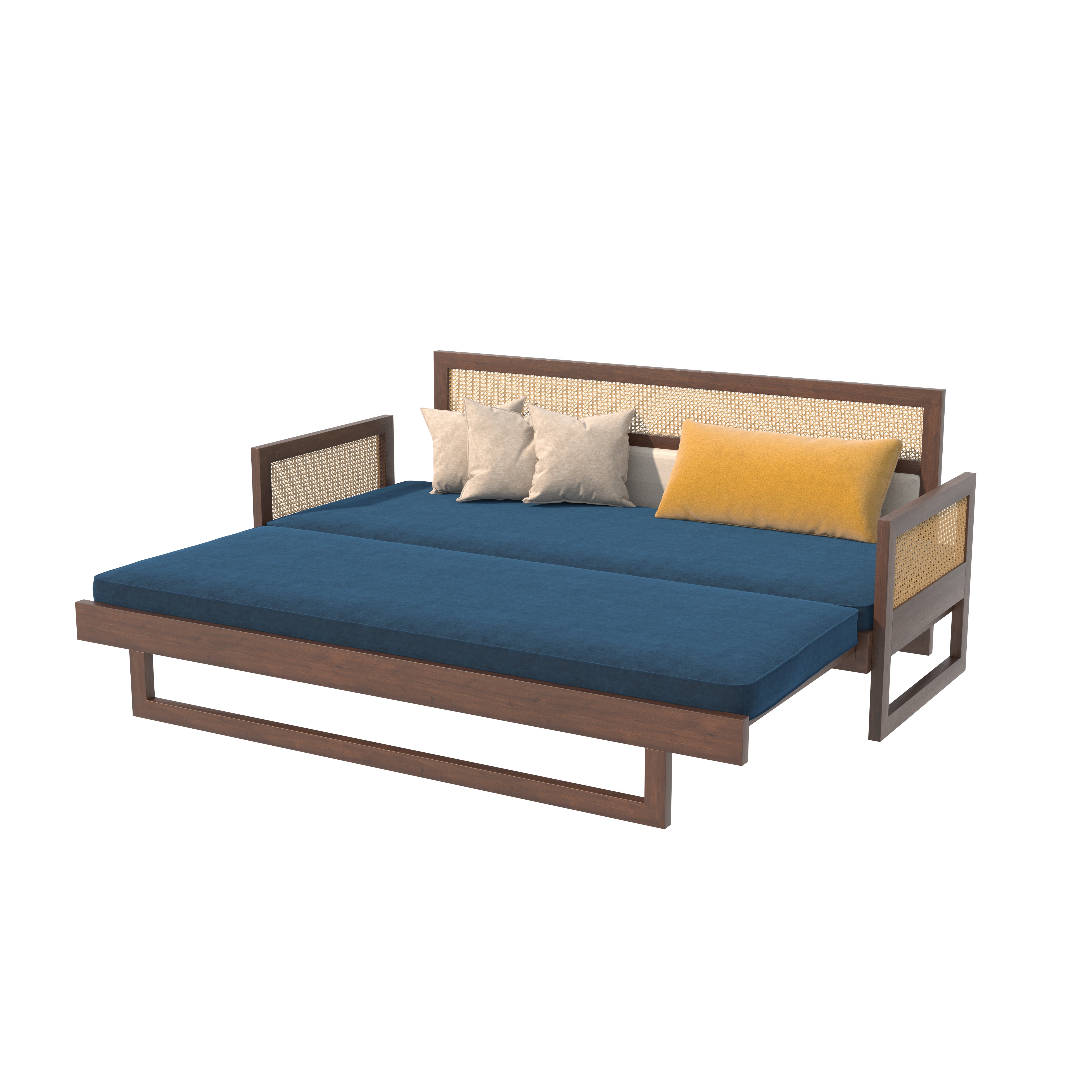 Modern Cane-Style Extendable Day Bed with Side Panels Sofa cum bed