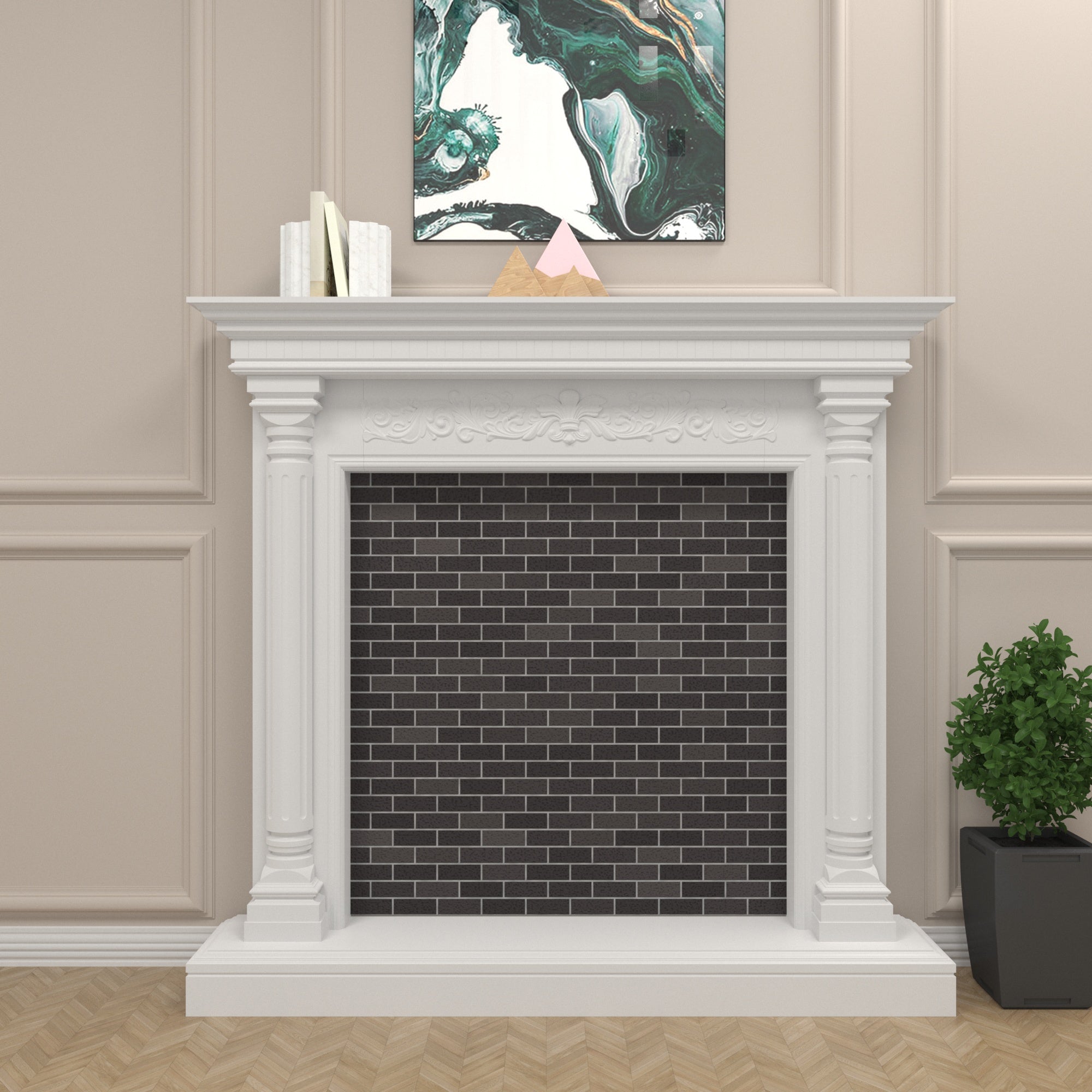 Classic Traditional Fireplace Mantel - White Fluted Column Design Fire Mantel