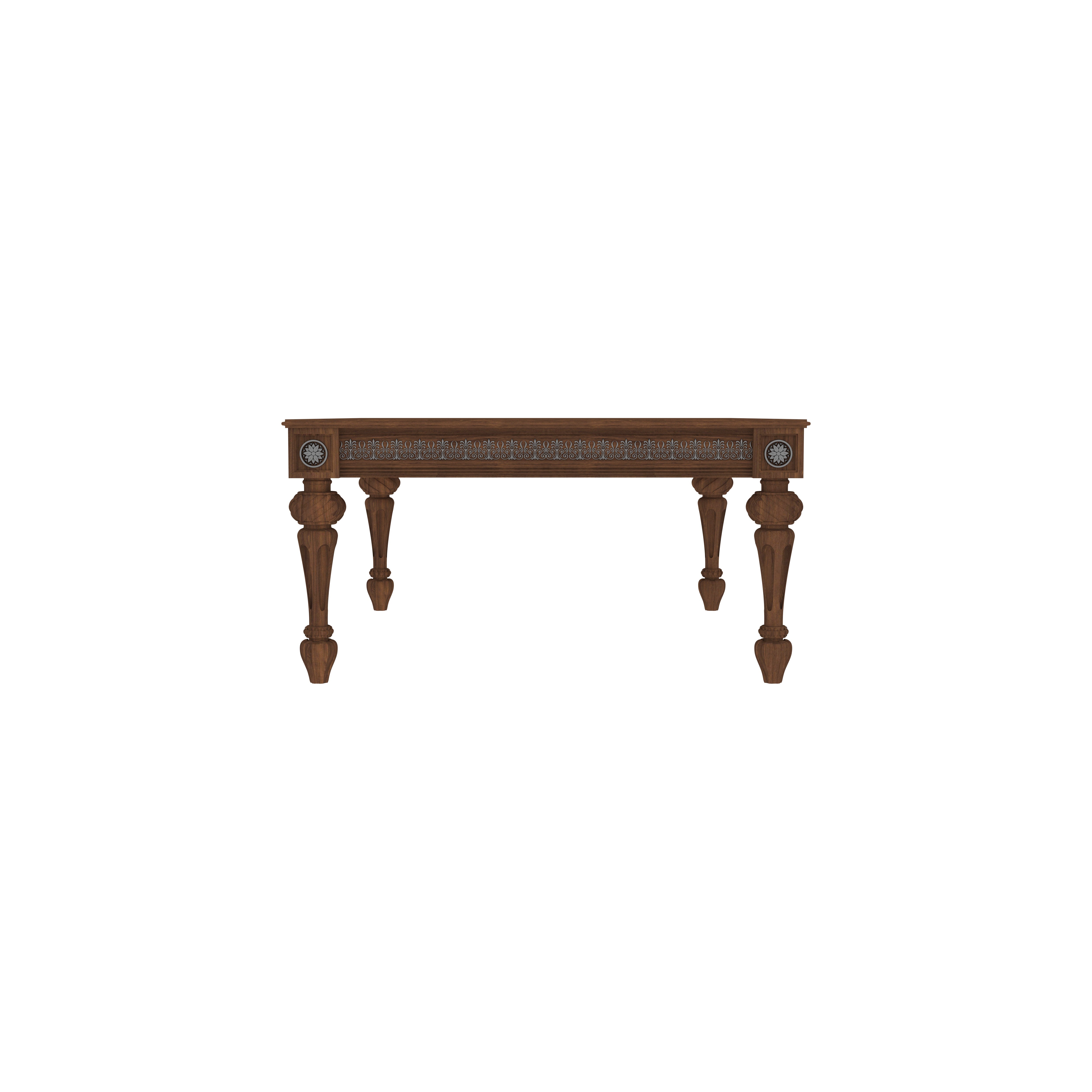 Handcrafted Wooden Dining Set - Carved Table with Red Rexine Upholstered Chairs (4 Seater) Dining Set